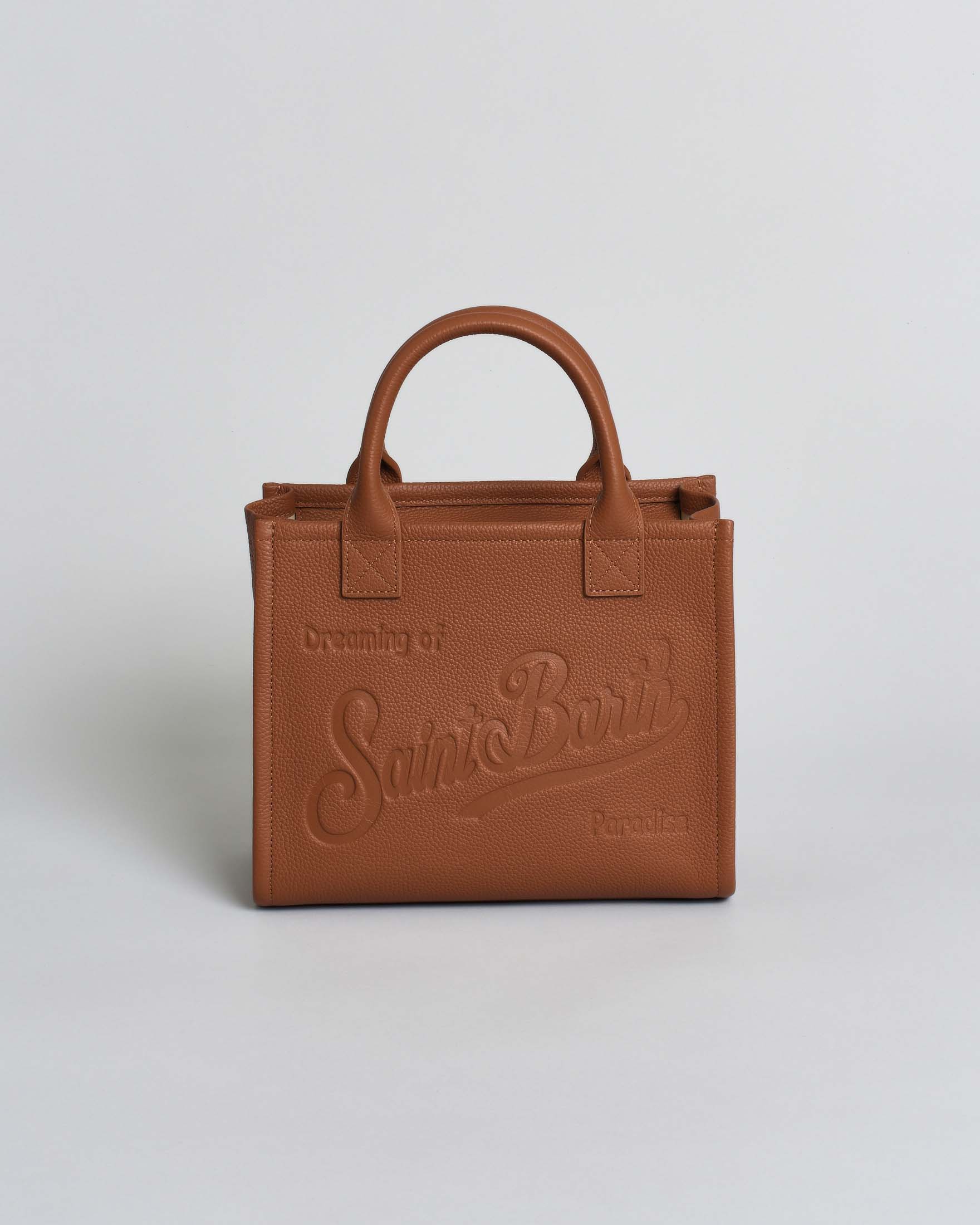 Borsa Vanity Midi in pelle martellata color cuoio con tracolla removibile