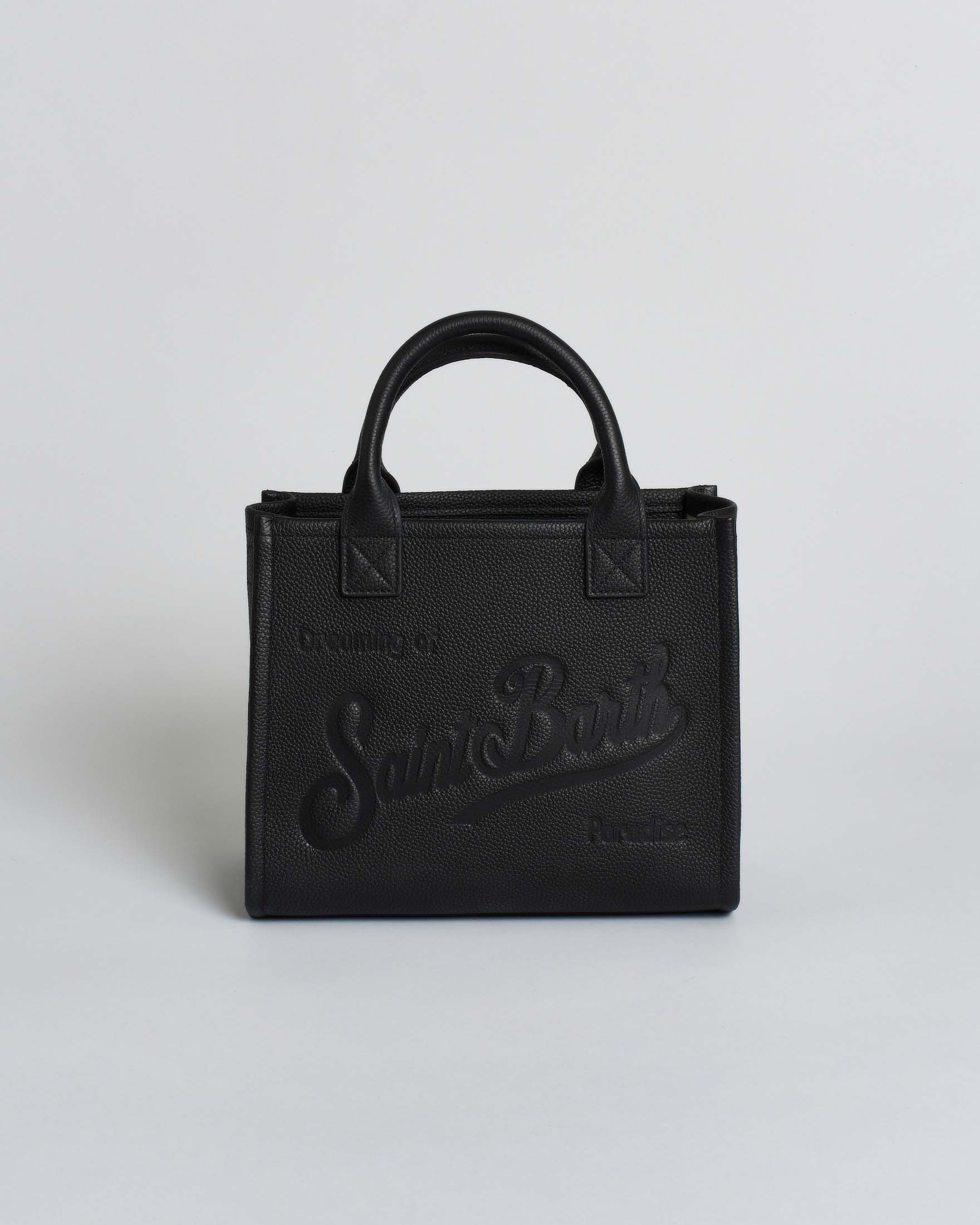 Borsa Vanity Midi in pelle martellata nera con tracolla removibile