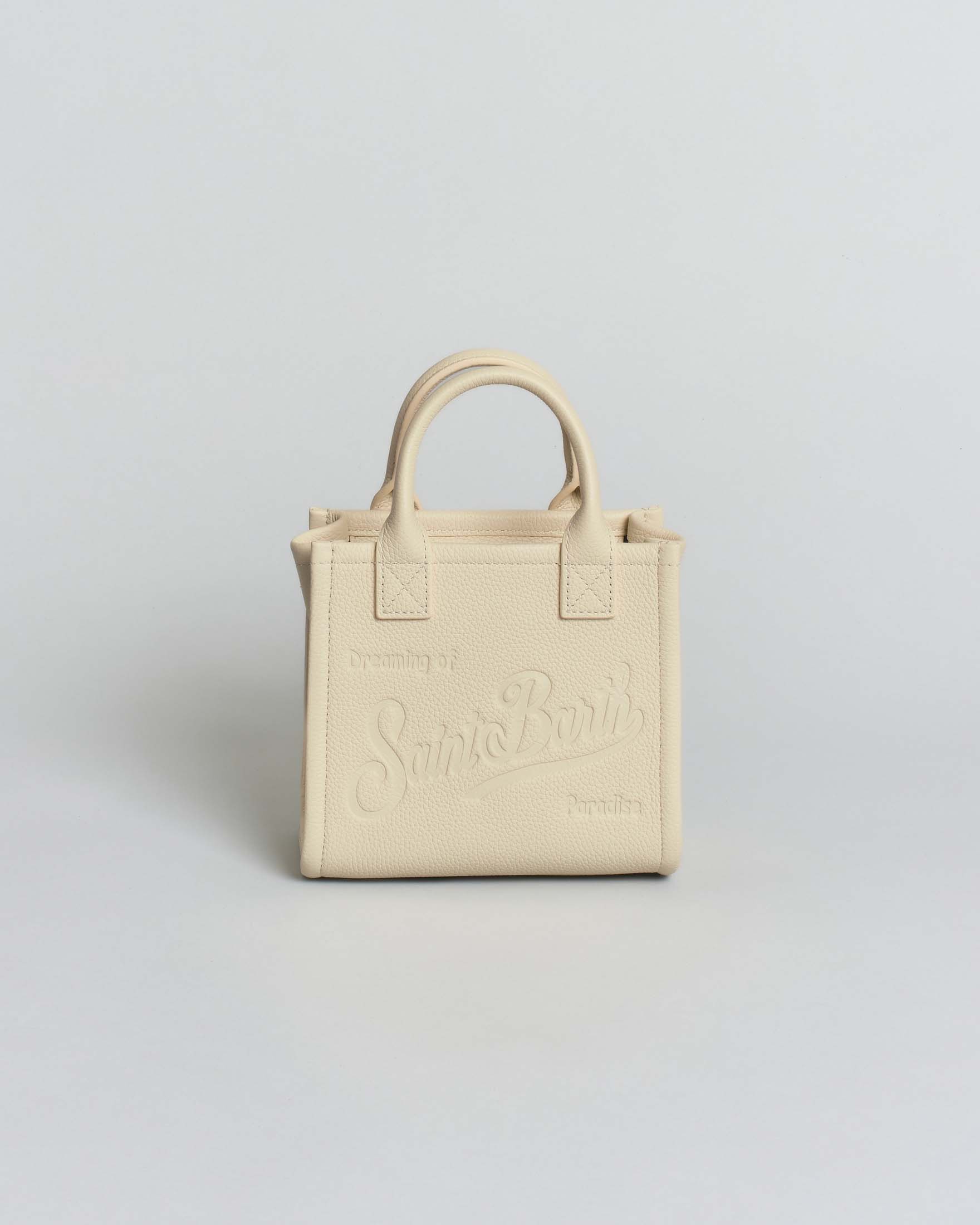 Borsa Vanity Midi in pelle martellata écru con tracolla removibile