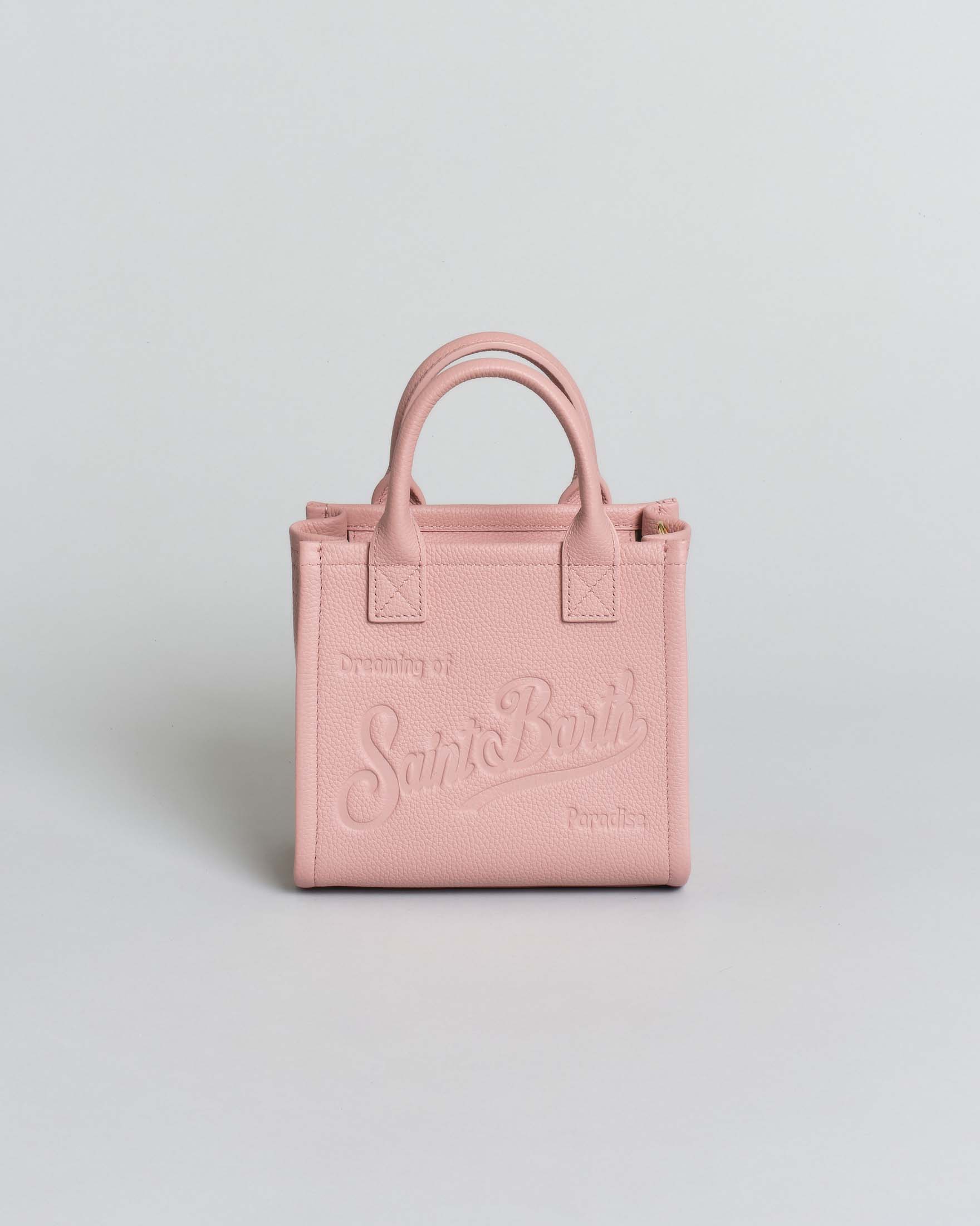 Borsa Vanity Midi in pelle martellata rosa con tracolla removibile