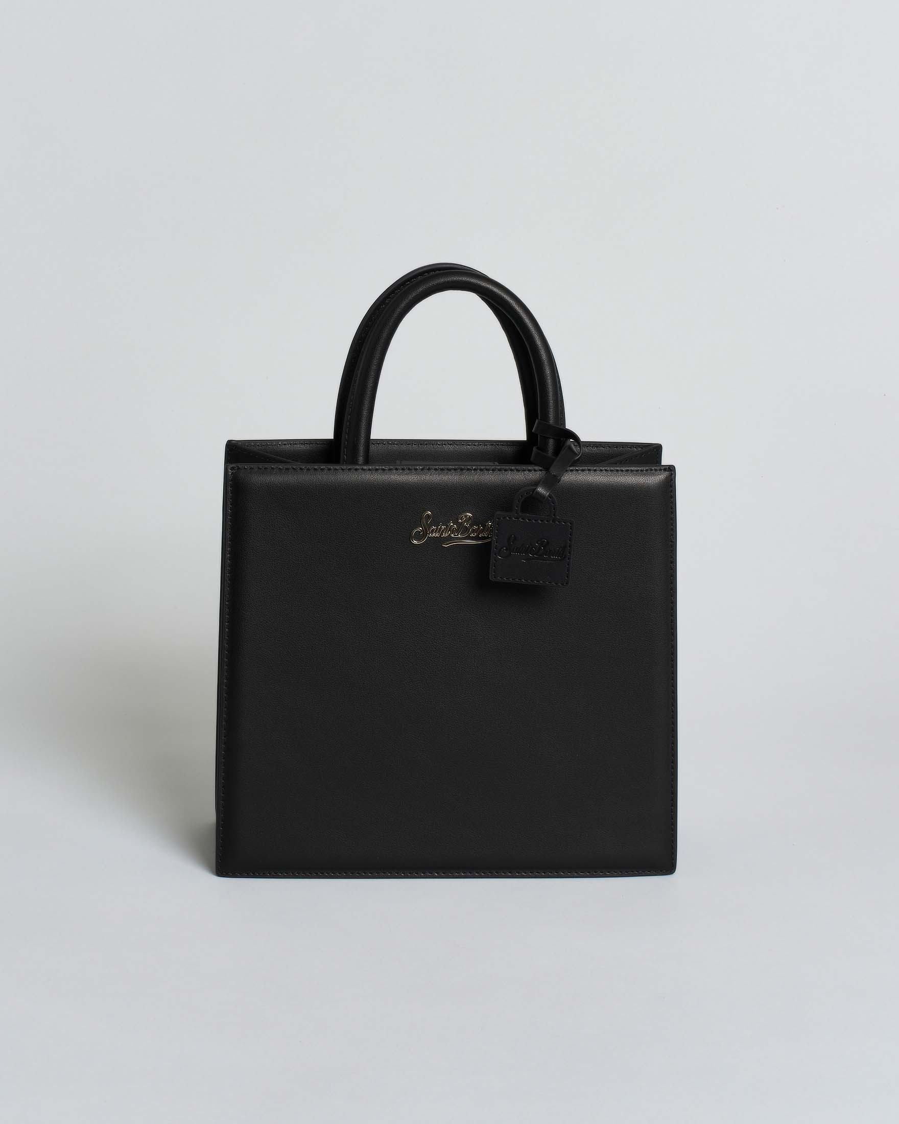 Borsa Shop Midi in pelle liscia nera con tracolla removibile e chiusura magnetica