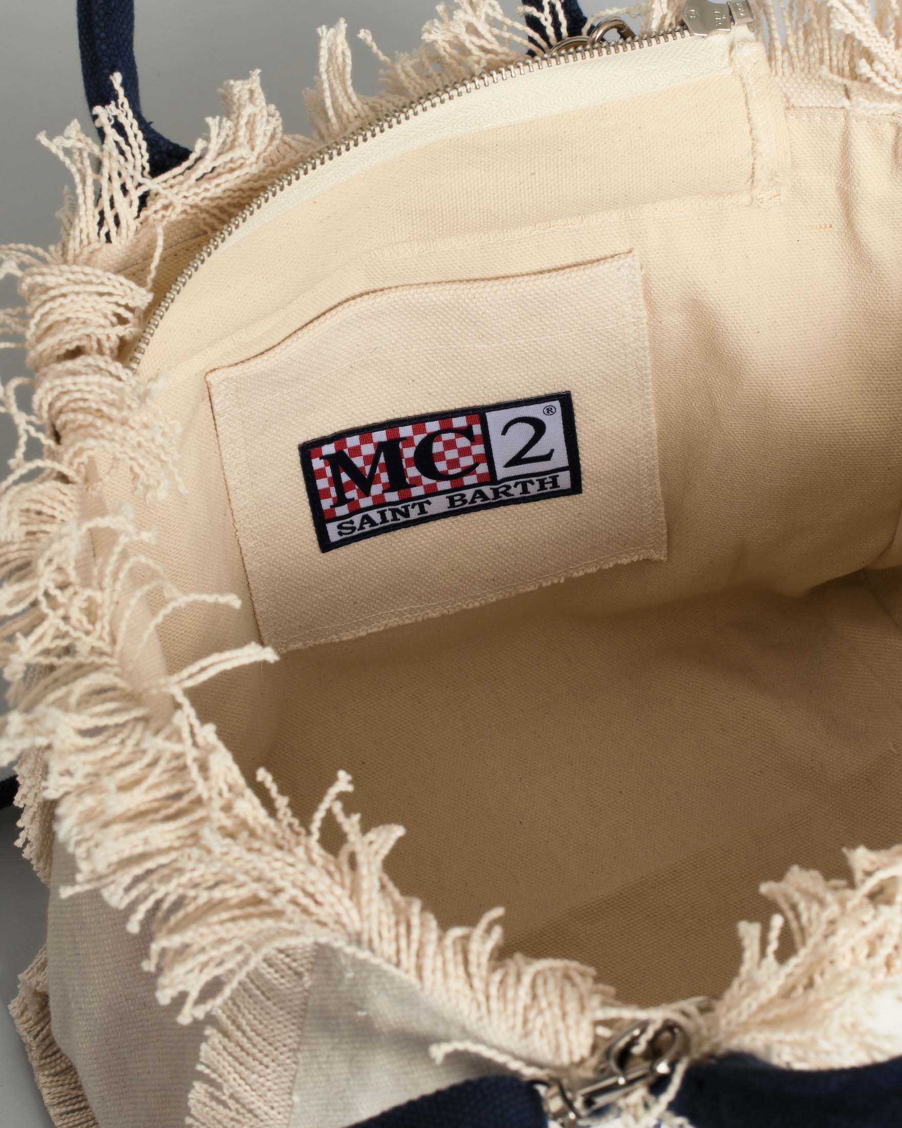 Colette MC2 Saint Barth in cotone color avorio con frange e scritta logo blu image