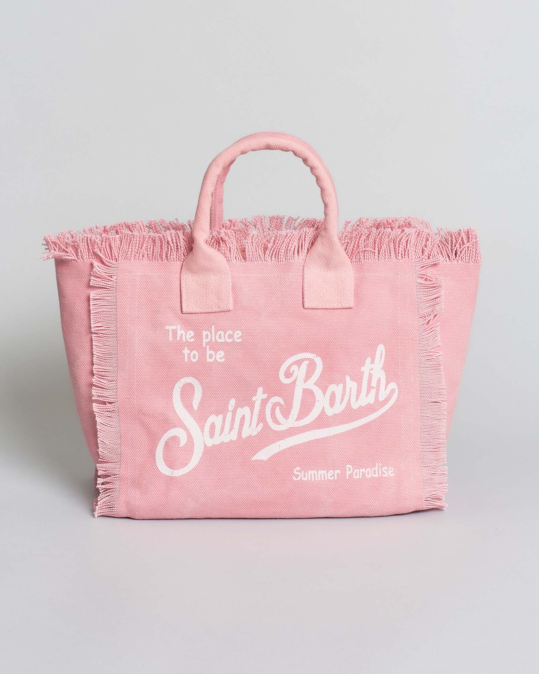Colette MC2 Saint Barth in cotone rosa con frange e scritta logo bianca