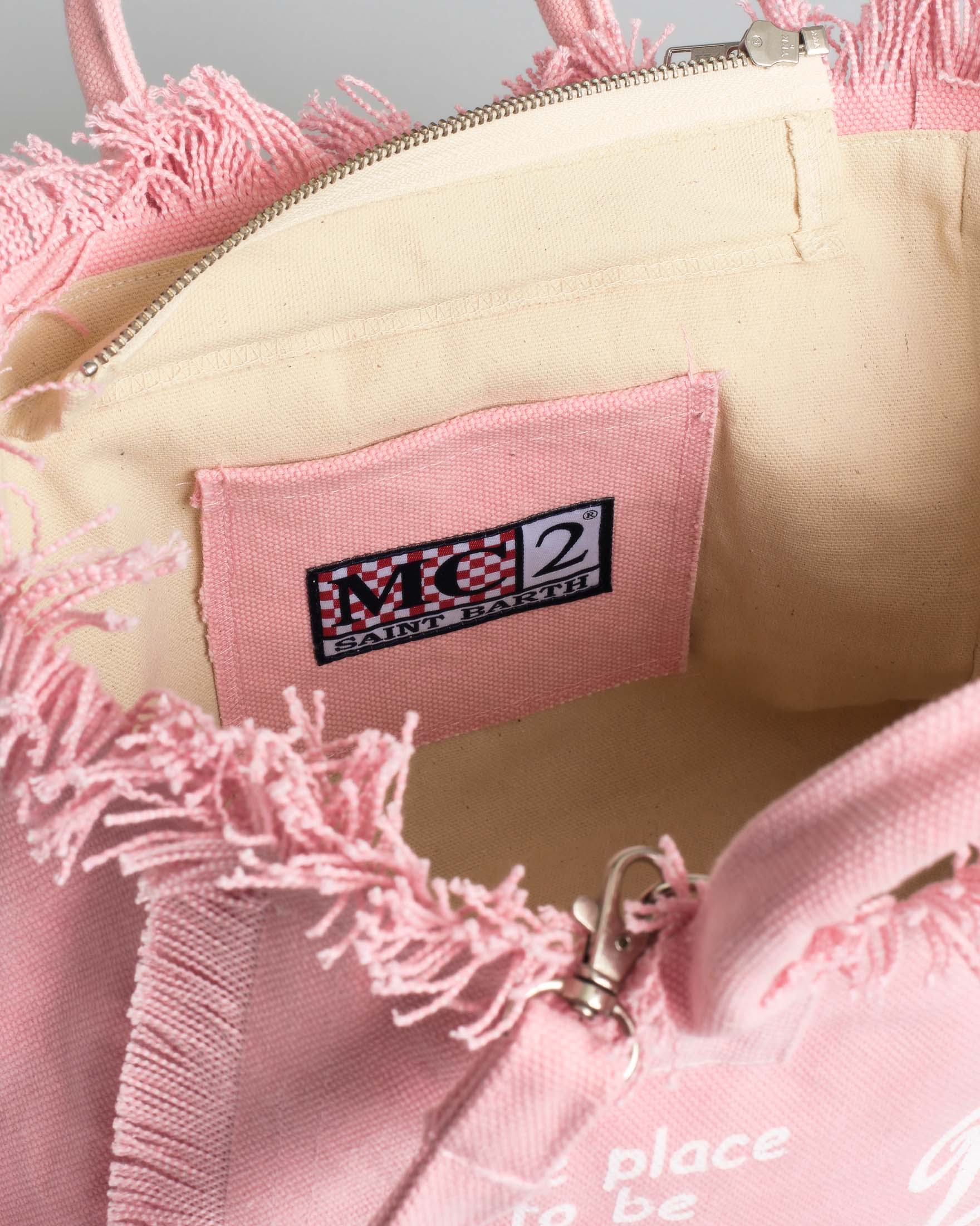 Colette MC2 Saint Barth in cotone rosa con frange e scritta logo bianca image