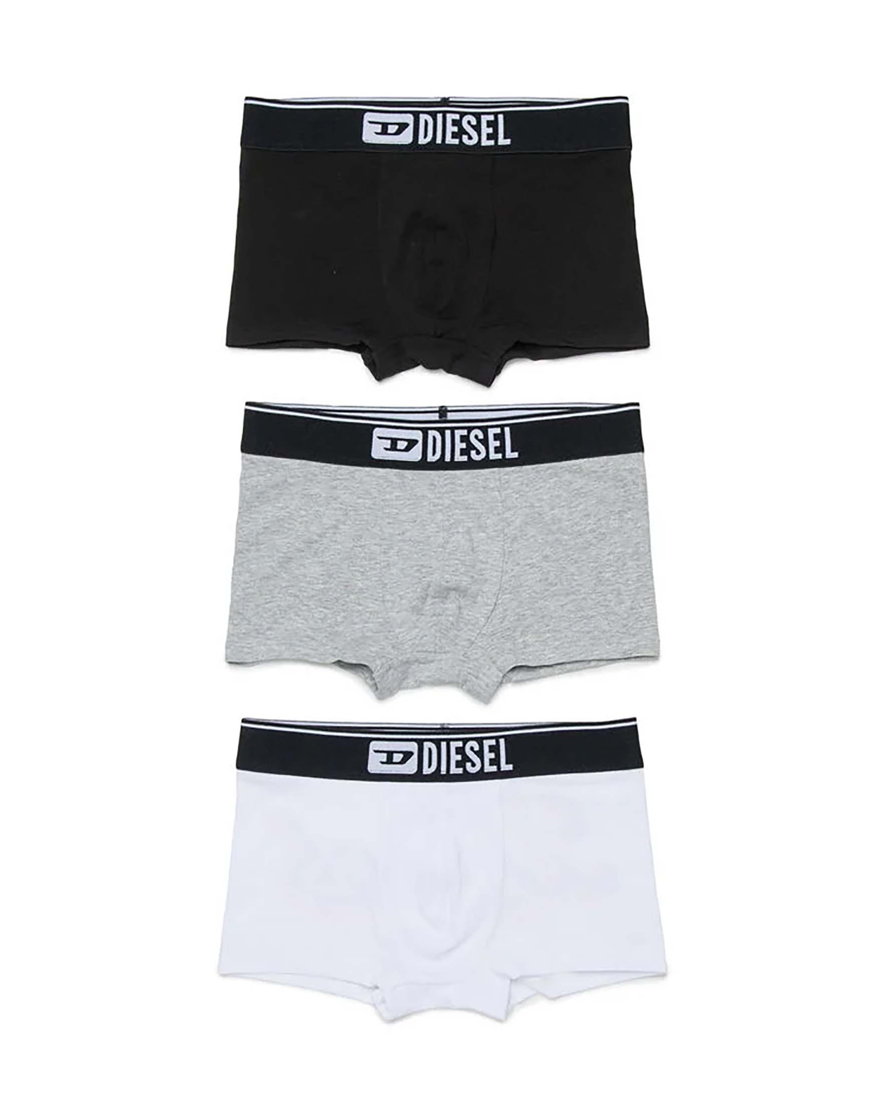 Boxer Diesel tre pezzi nero grigio e bianco in cotone stretch