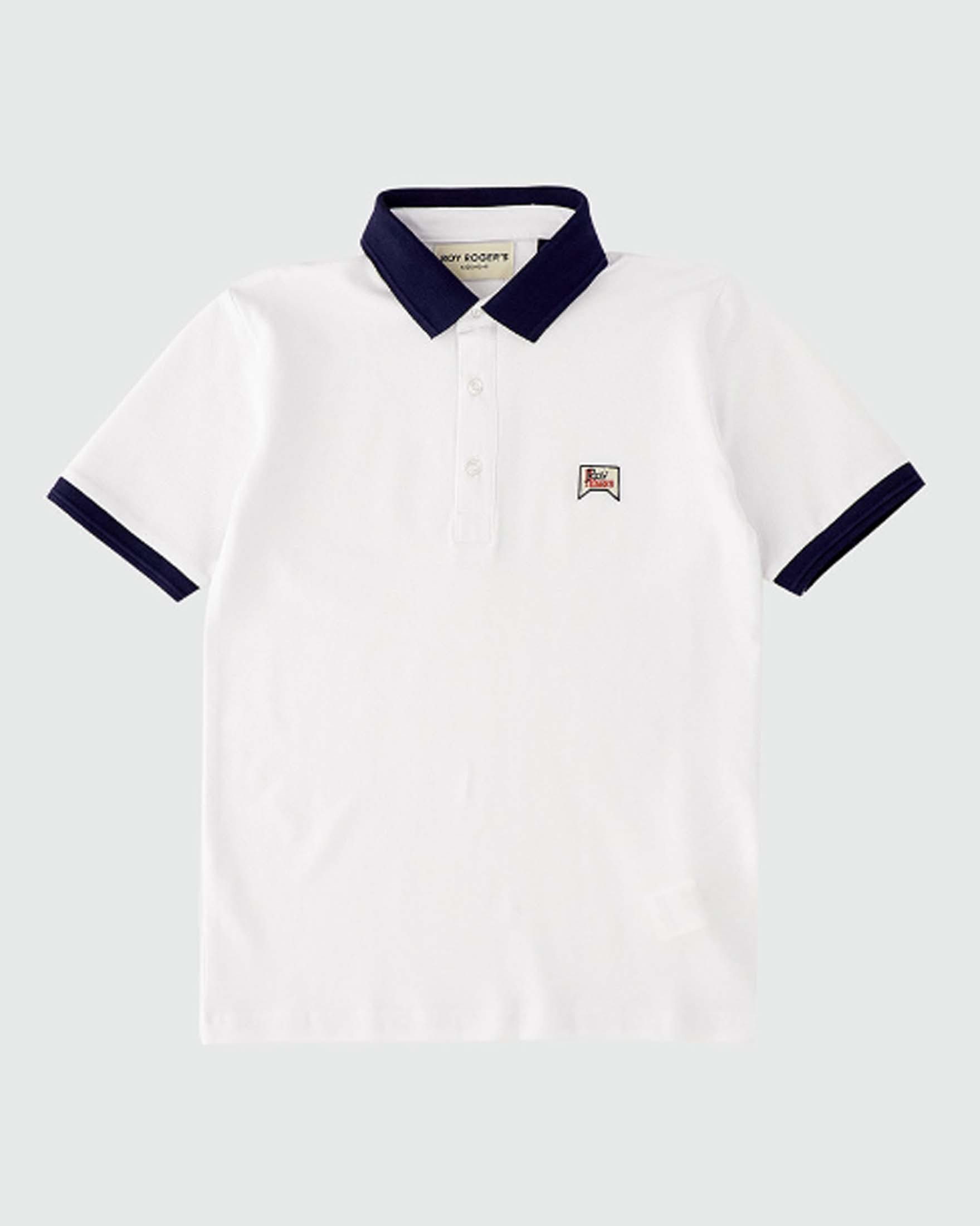 Polo bianca Roy Roger's mezza manica in piquè di cotone con dettagli blu
