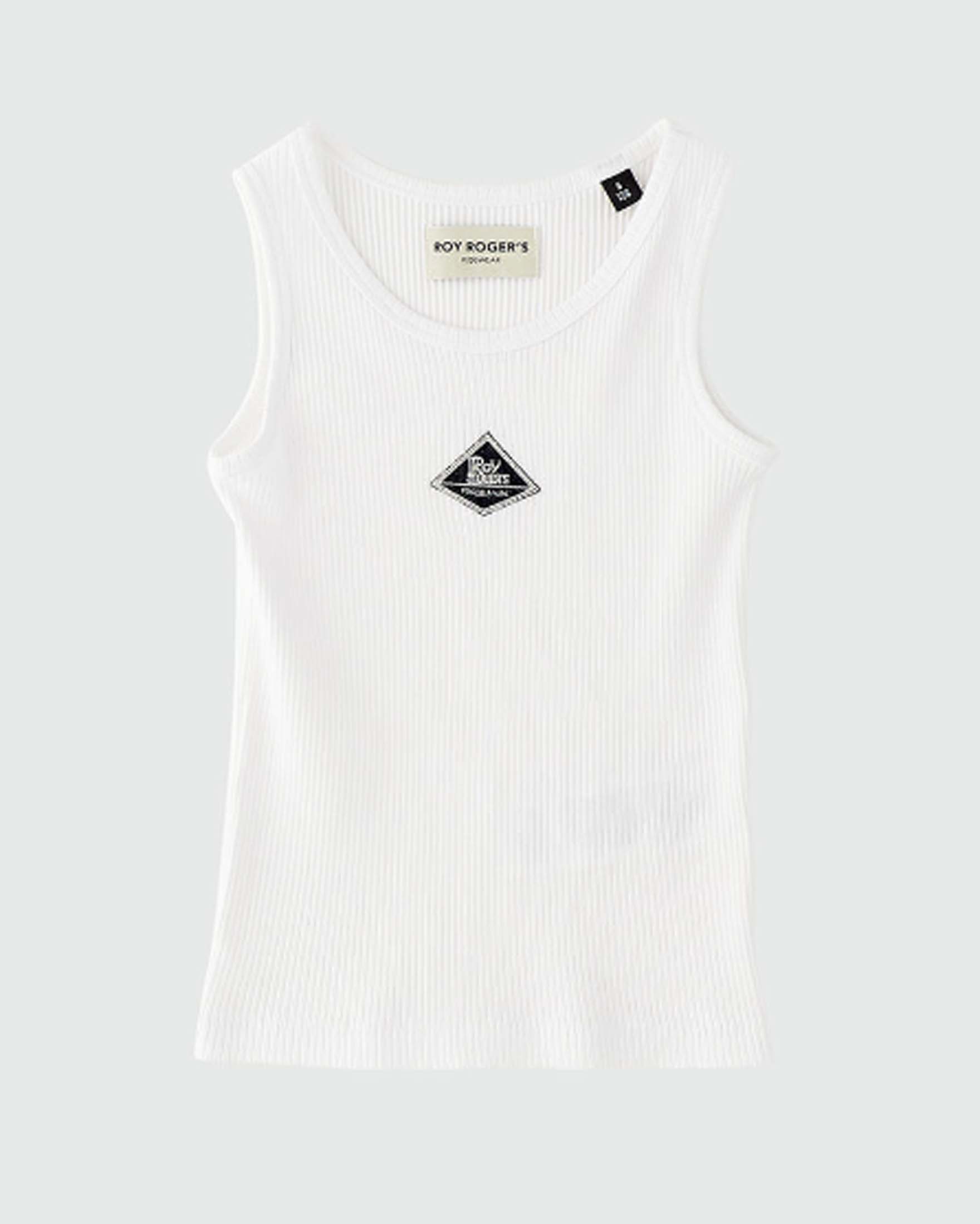 Canotta bianca Roy Roger's a costine in cotone stretch con patch logo