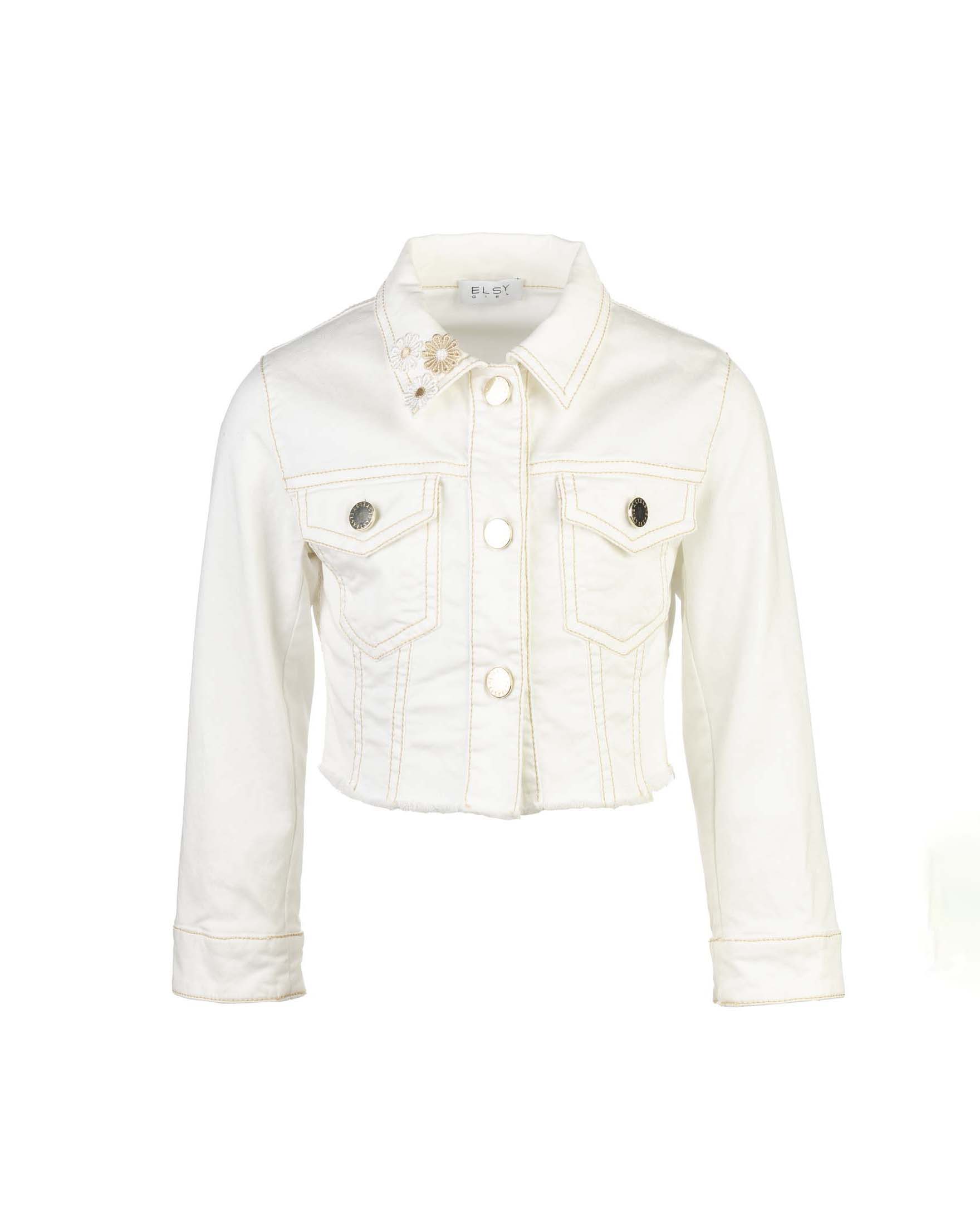 Giubbino cropped Kocca avorio con impunture beige e fiori