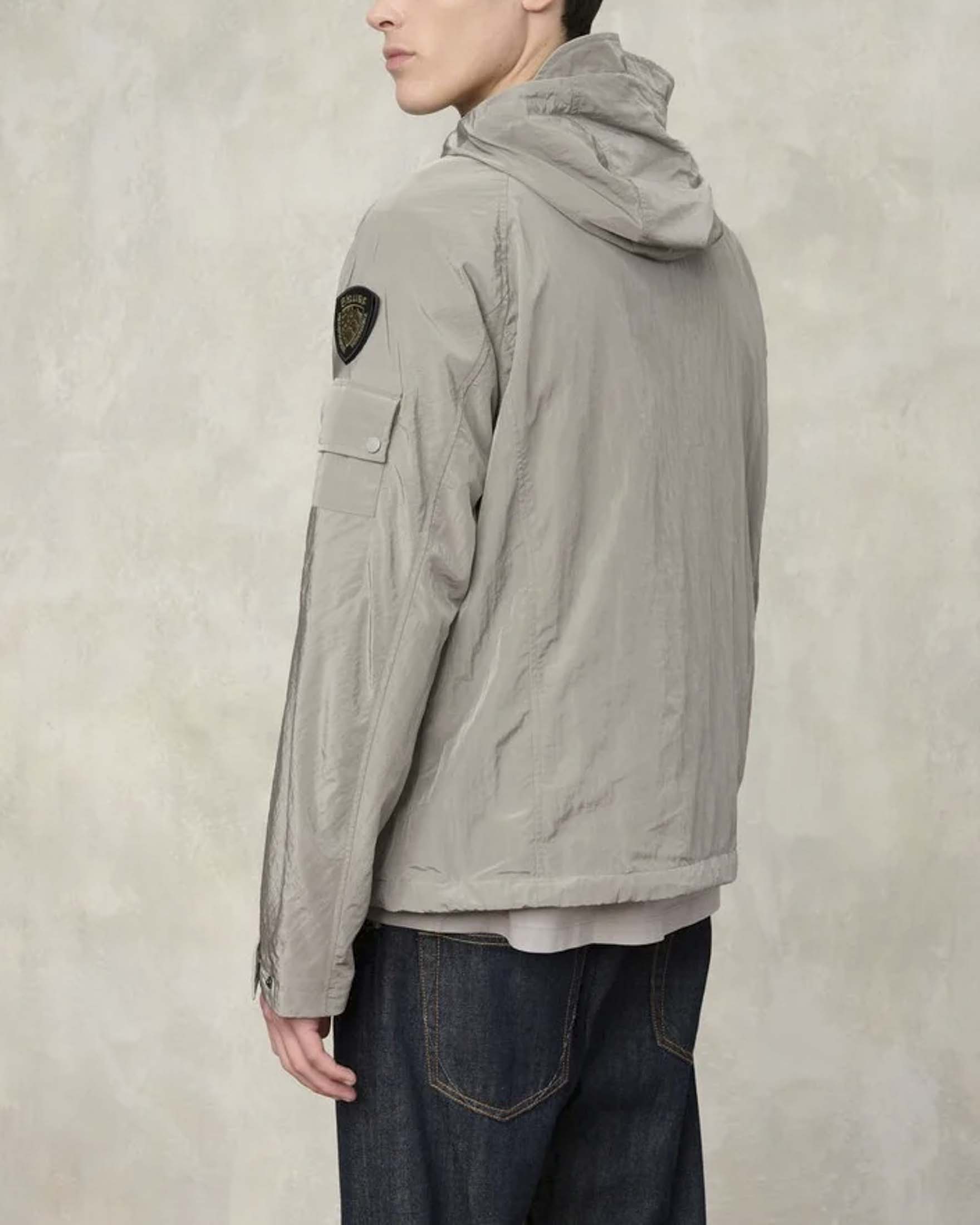 Giubbino Ricker Blauer in nylon grigio cangiante con cappuccio e maniche raglan image