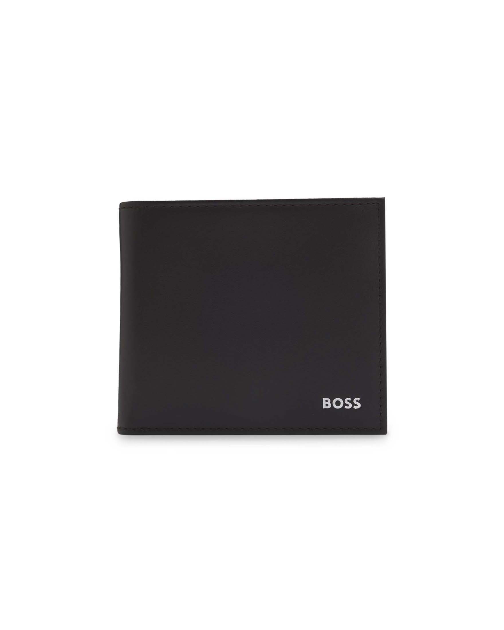 Portafoglio Boss nero in pelle con logo ricamato