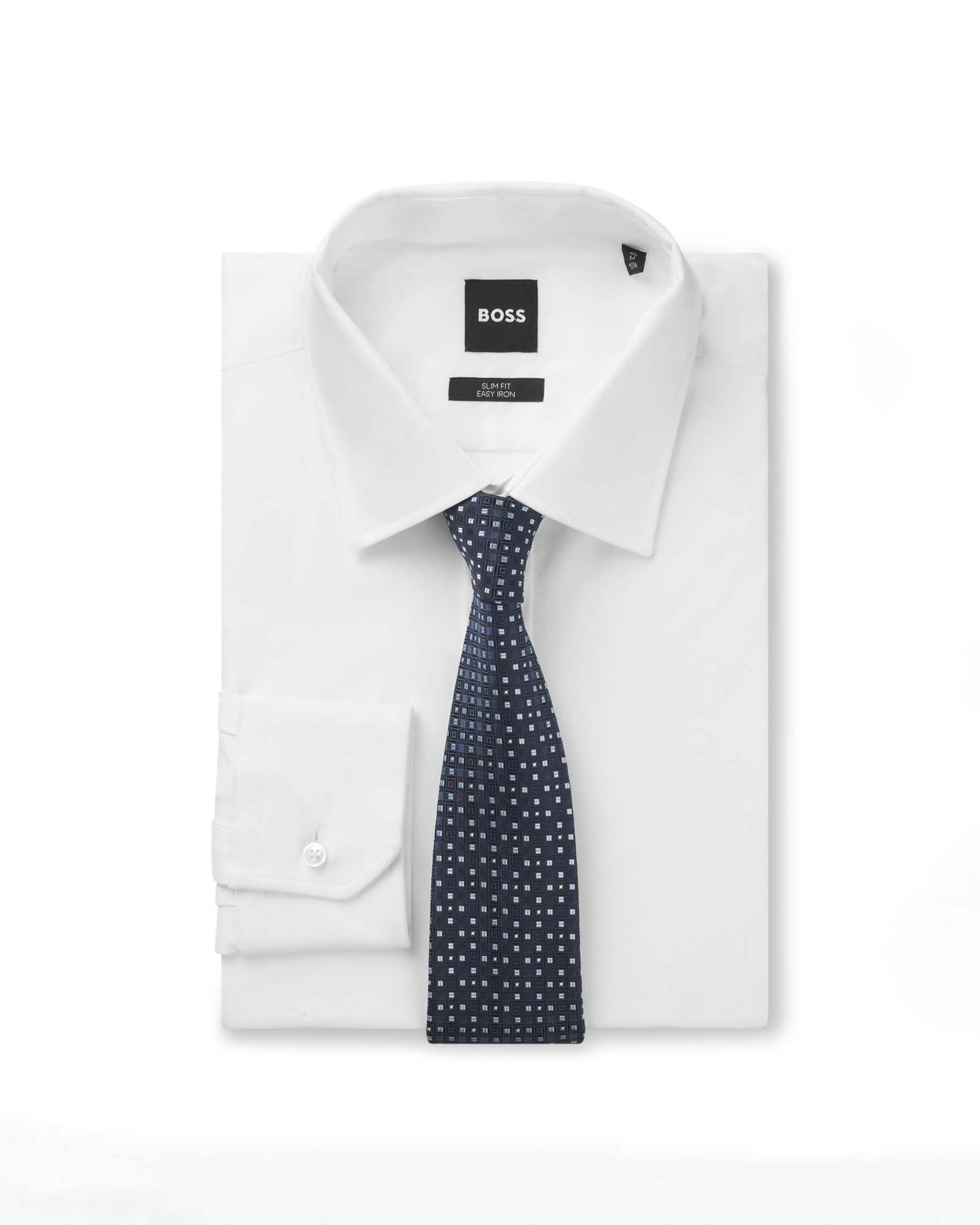 Cravatta Boss blu in misto seta con micro quadretto azzurro image