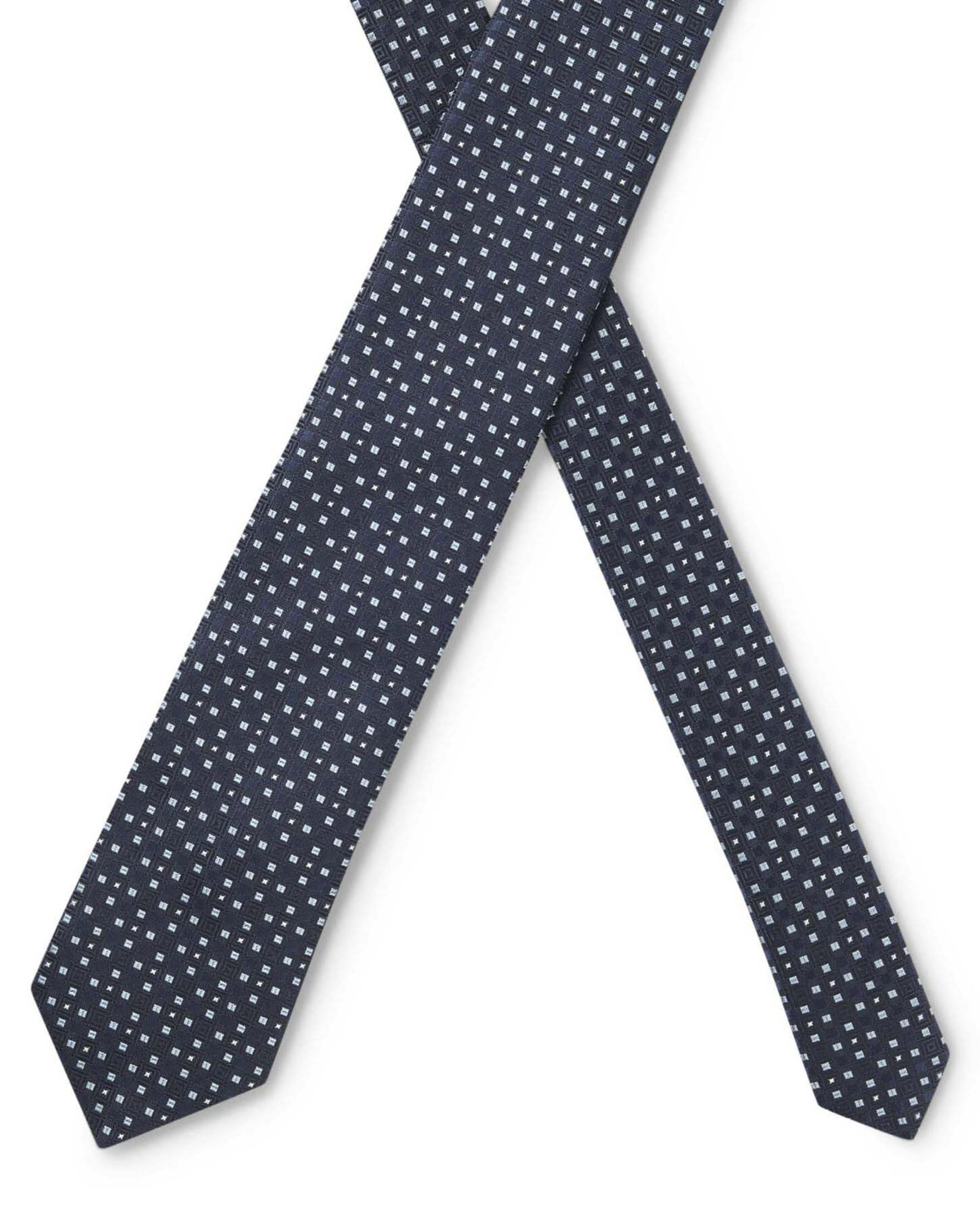 Cravatta Boss blu in misto seta con micro quadretto azzurro