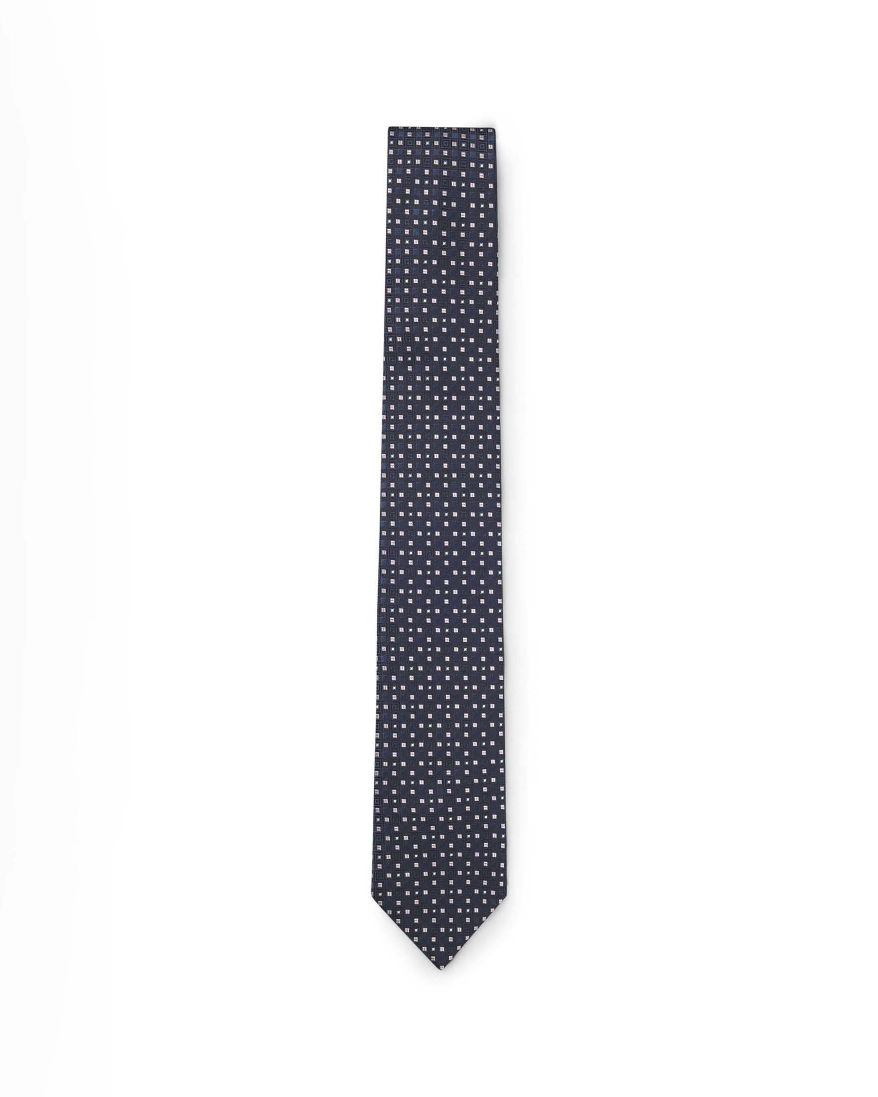 Cravatta Boss blu in misto seta con micro quadretto rosa