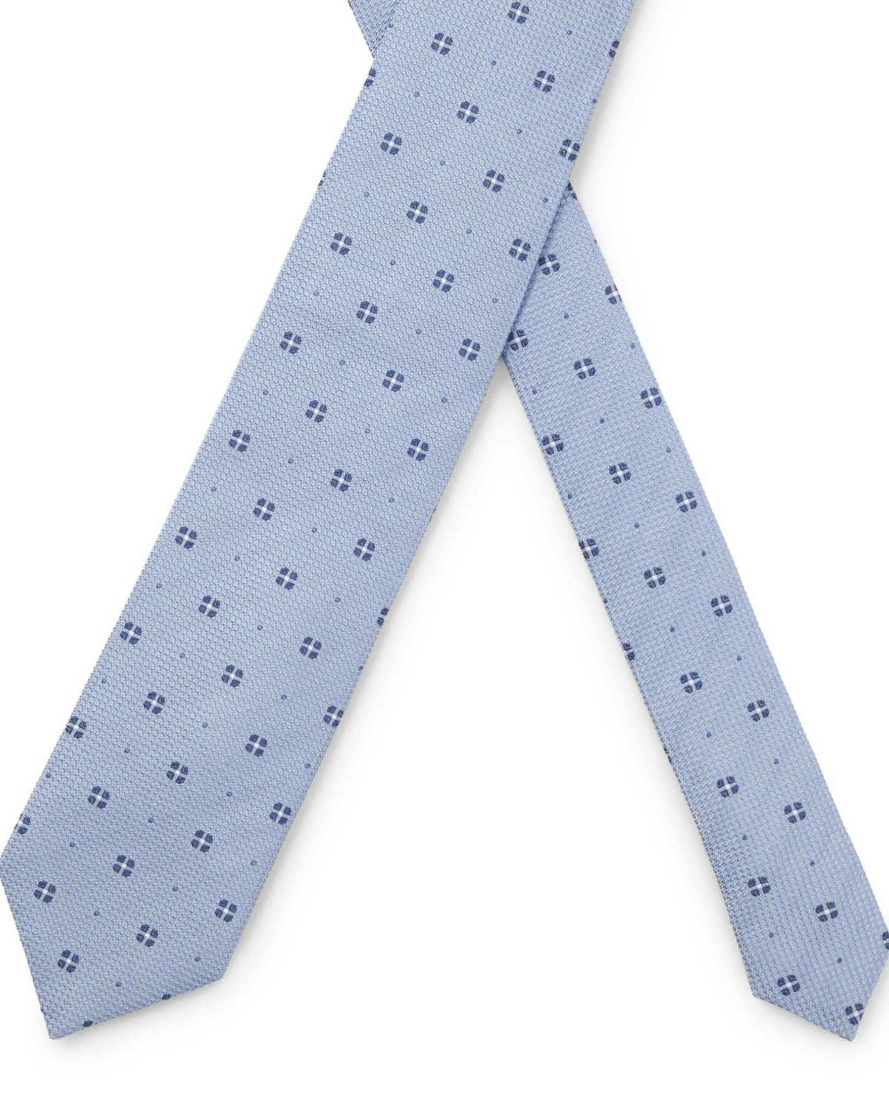 Cravatta Boss azzurra in pura seta micro armatura con micro fiorellino blu