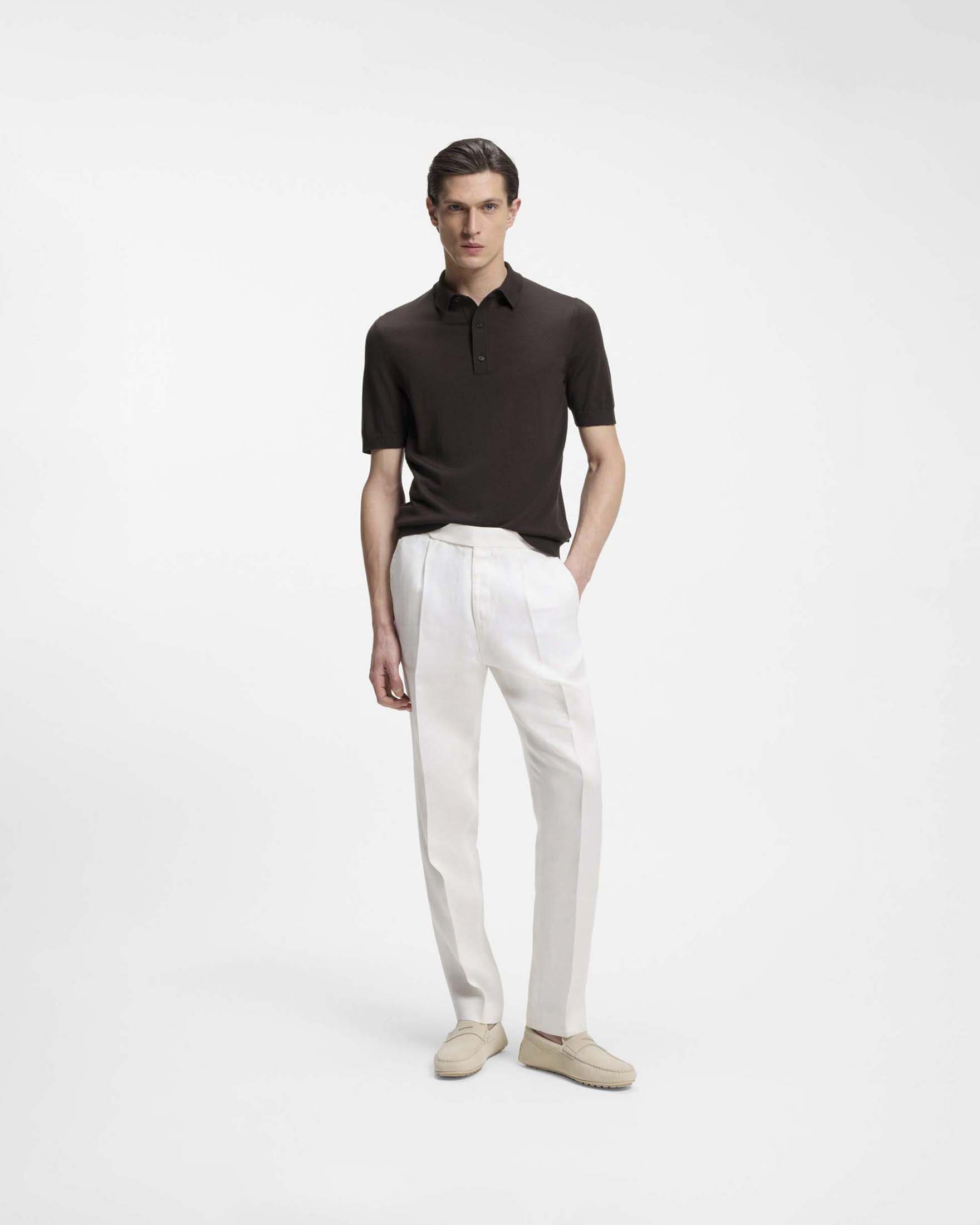 Polo mezza manica Boss Nolano marrone in maglia di pura lana vergine