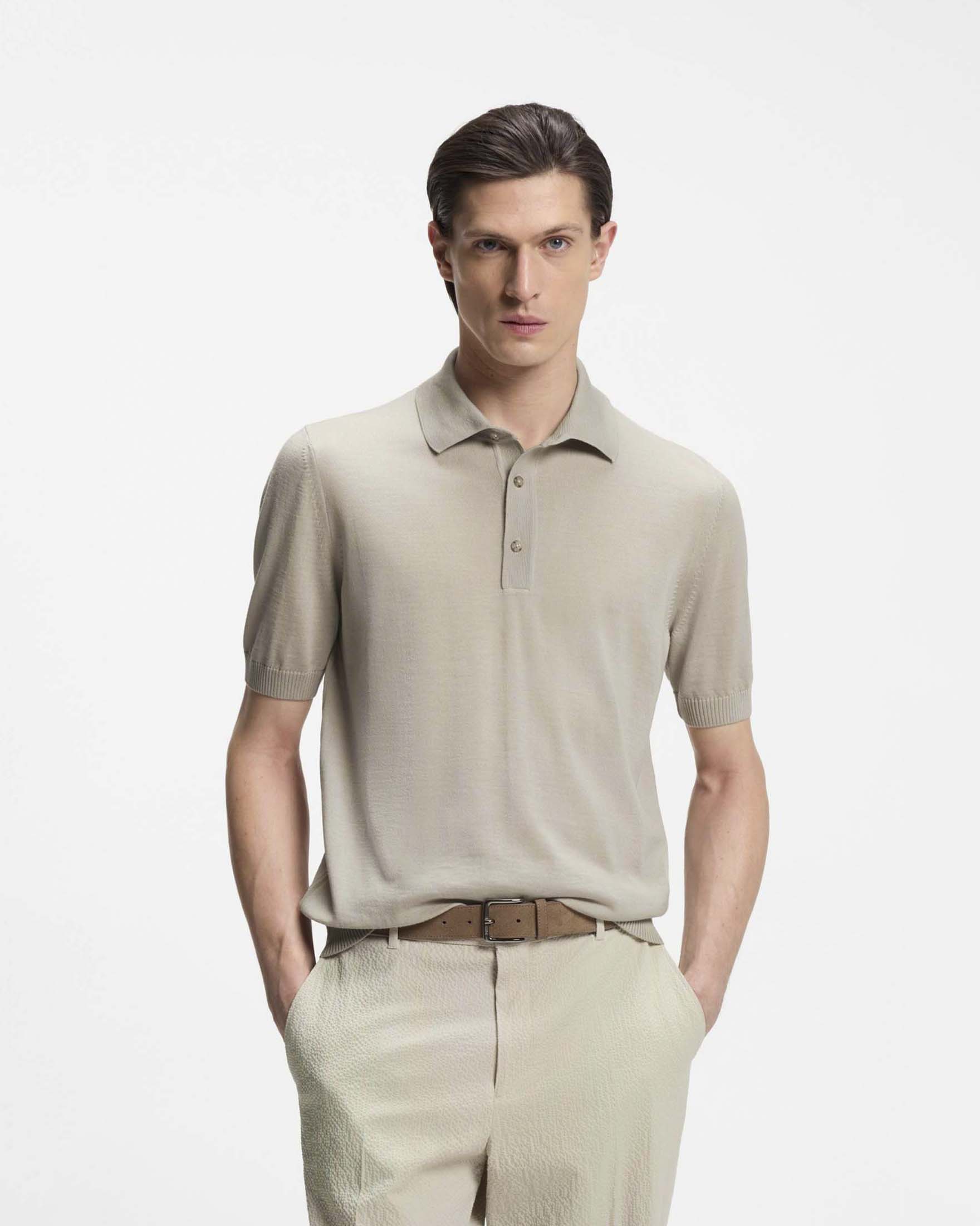 Polo mezza manica Boss Nolano sabbia in maglia di pura lana vergine