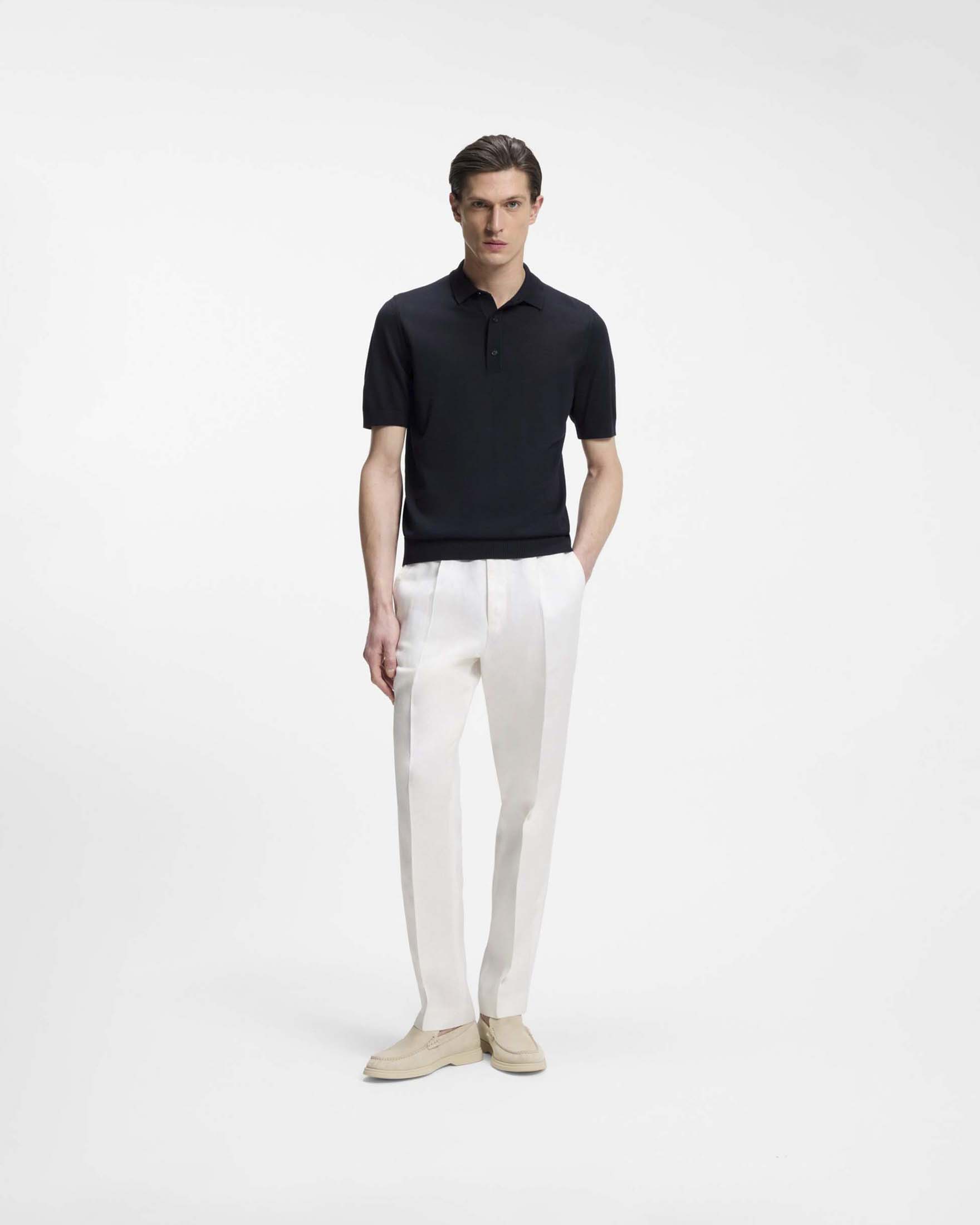 Polo mezza manica Boss Nolano blu in maglia di pura lana vergine