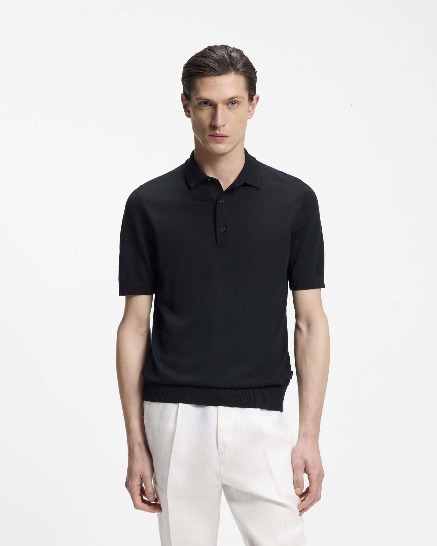 Polo mezza manica Boss Nolano blu in maglia di pura lana vergine image