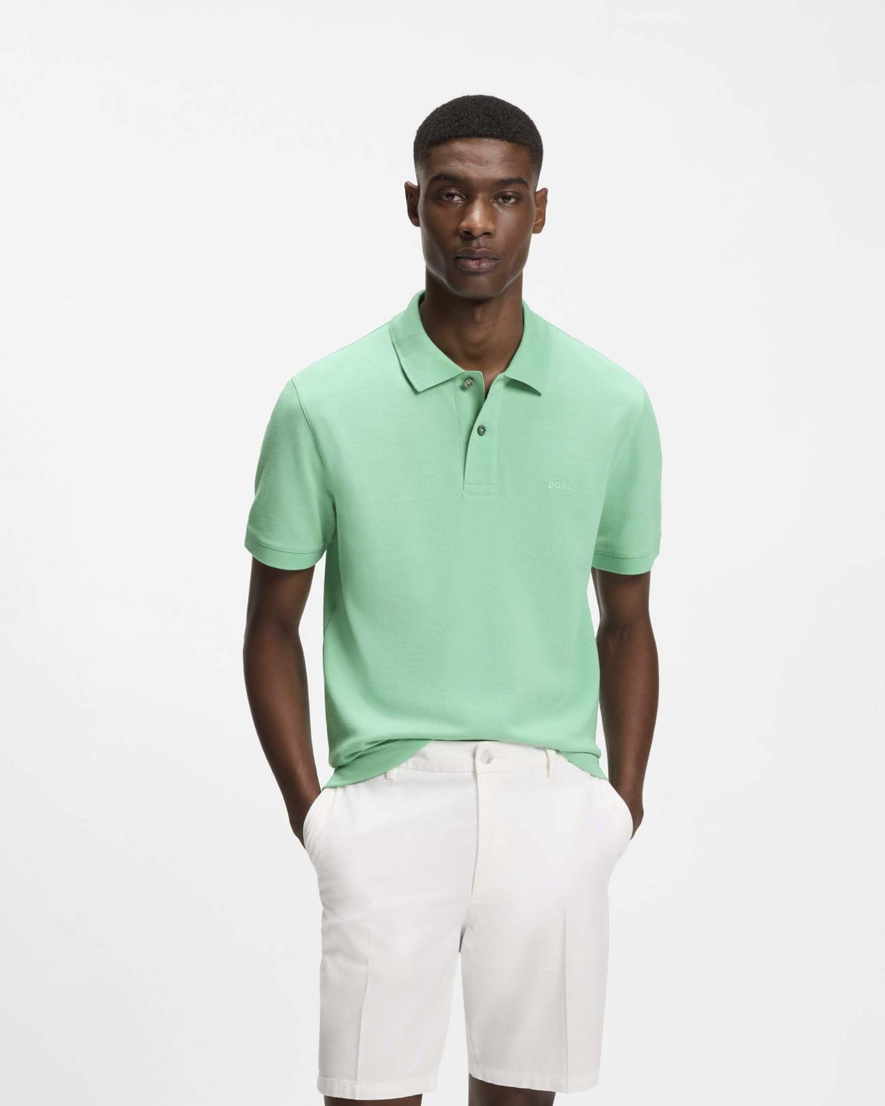 Polo mezza manica Boss Pallas verde menta in piquè di puro cotone