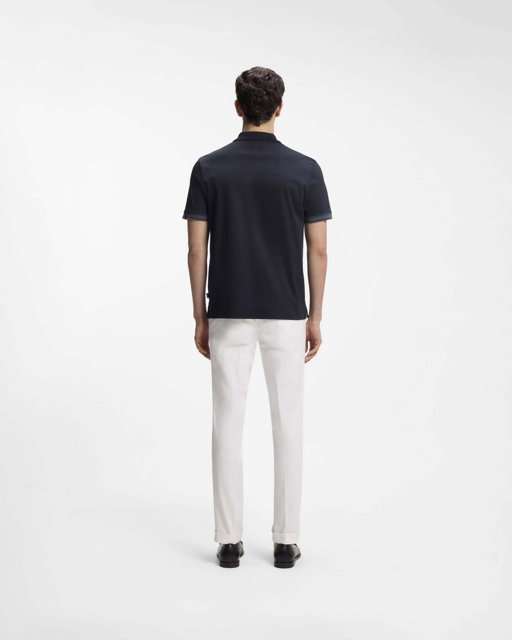 Polo mezza manica Boss Parlay blu in cotone mercerizzato con dettagli a righe image