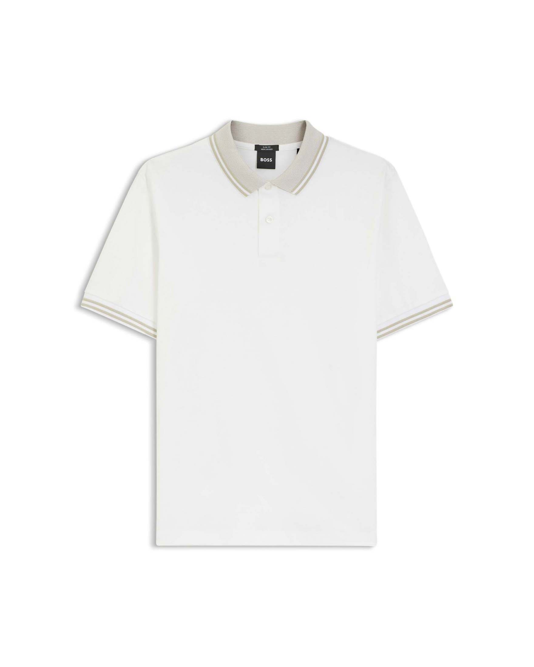 Polo mezza manica Phillipson bianca in cotone mercerizzato con colletto e bordino beige