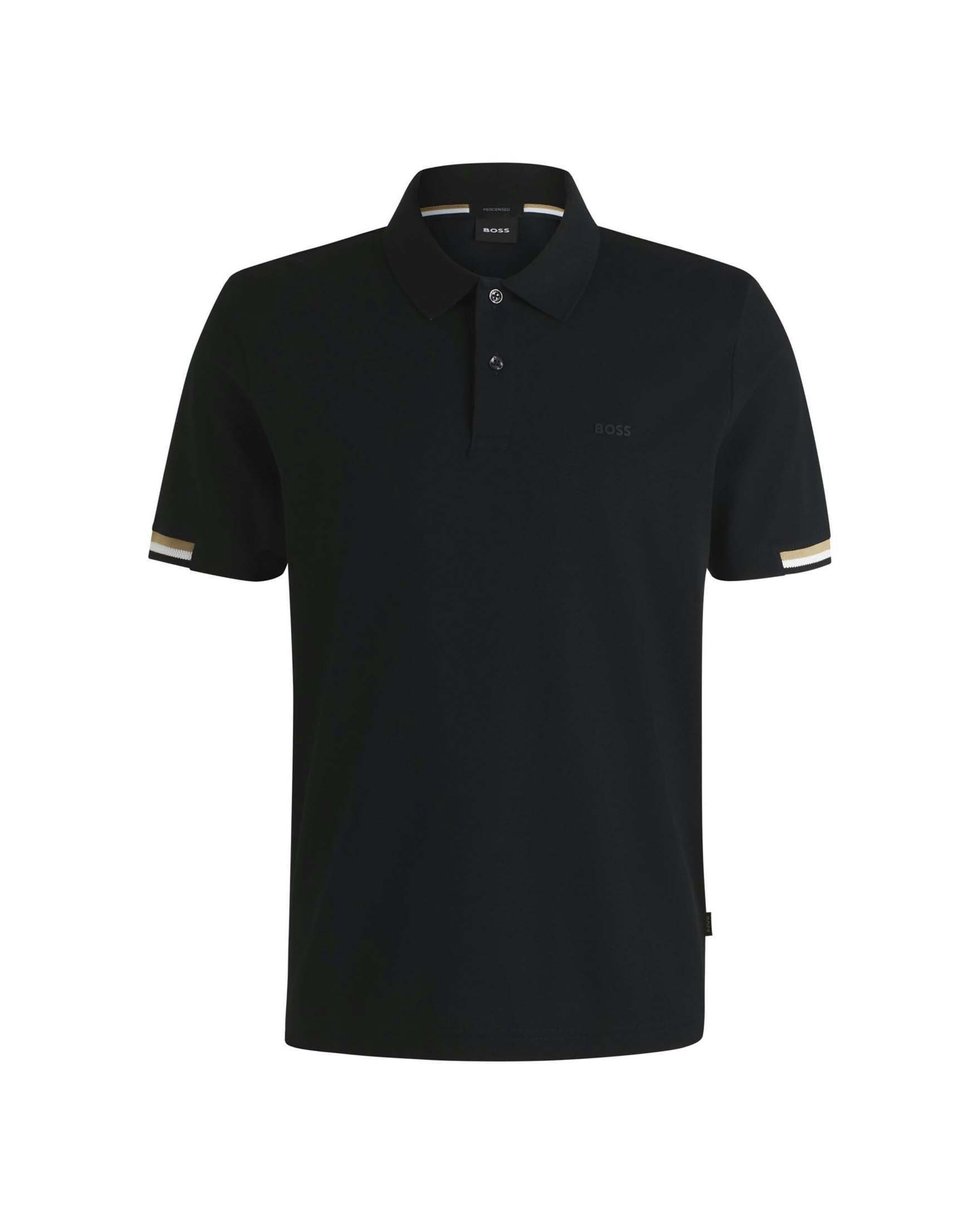 Polo Parlay nera in puro cotone mezza manica con bordino sulle maniche in contrasto