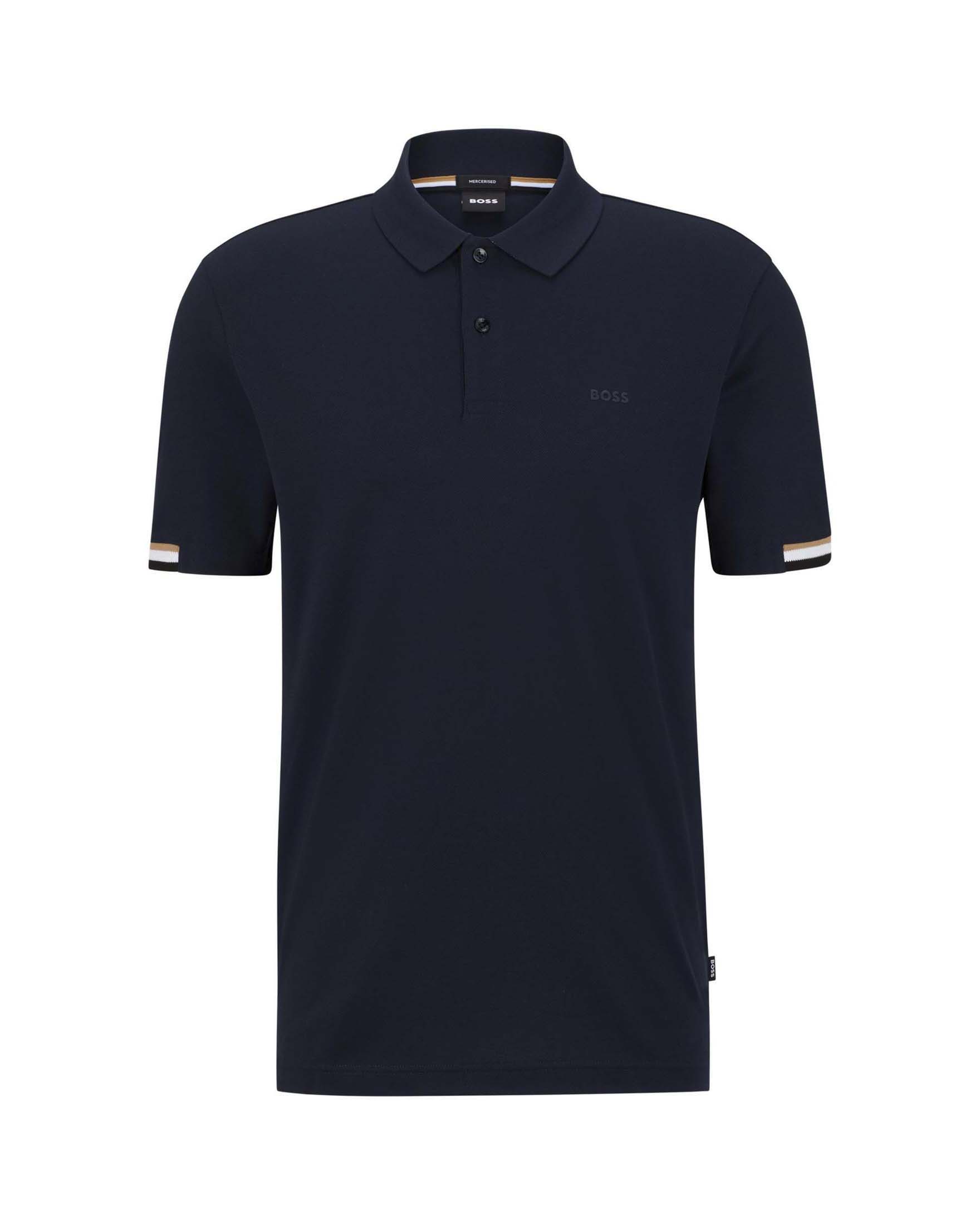 BOSS — Polo Boss Parlay blu in puro cotone mezza manica con bordino sulle maniche in contrasto
