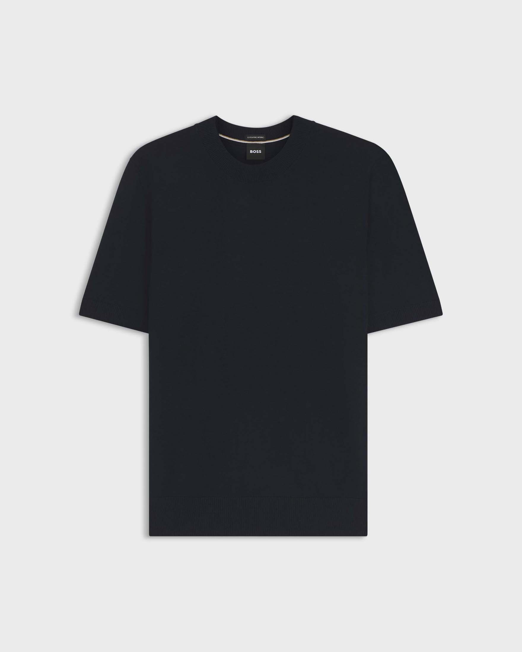 T-shirt mezza manica Boss Umauro blu in maglia di pura lana vergine