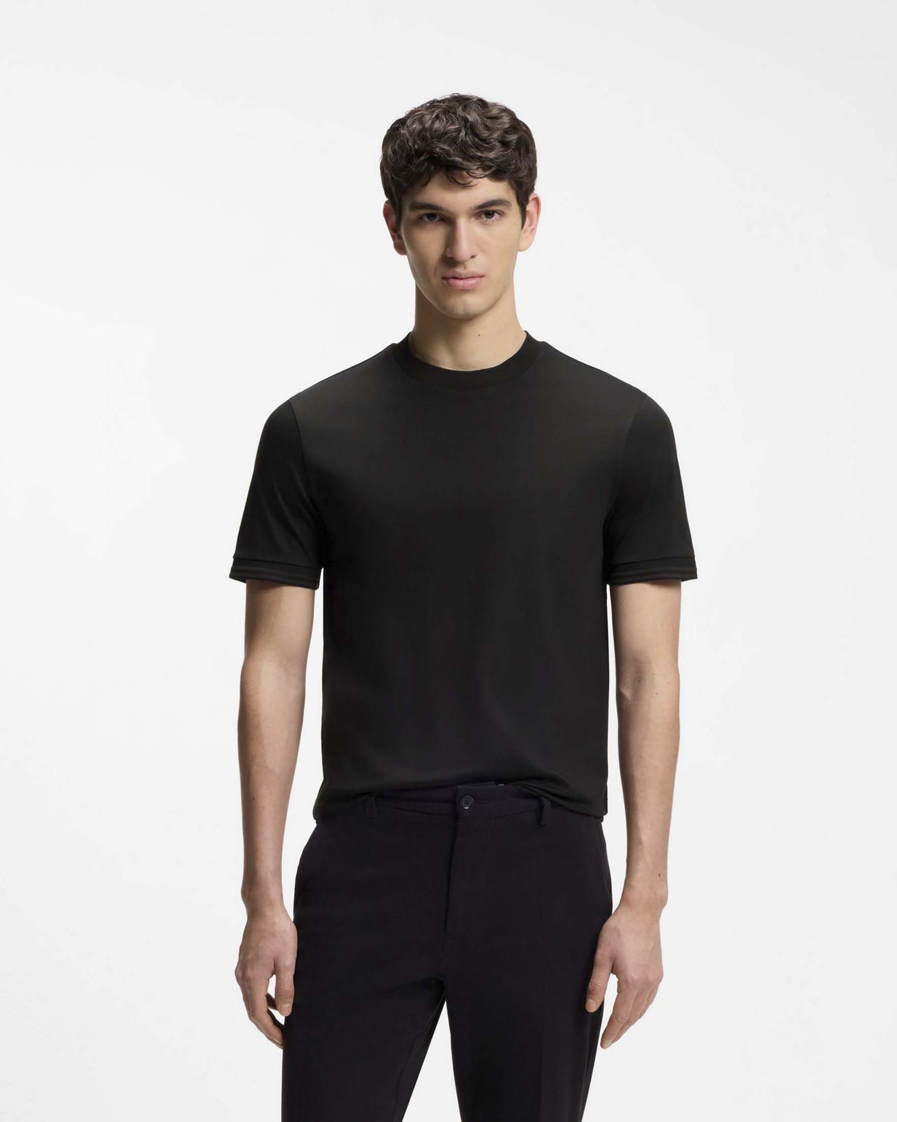 T-shirt mezza manica Boss Tessler nera in puro cotone mercerizzato