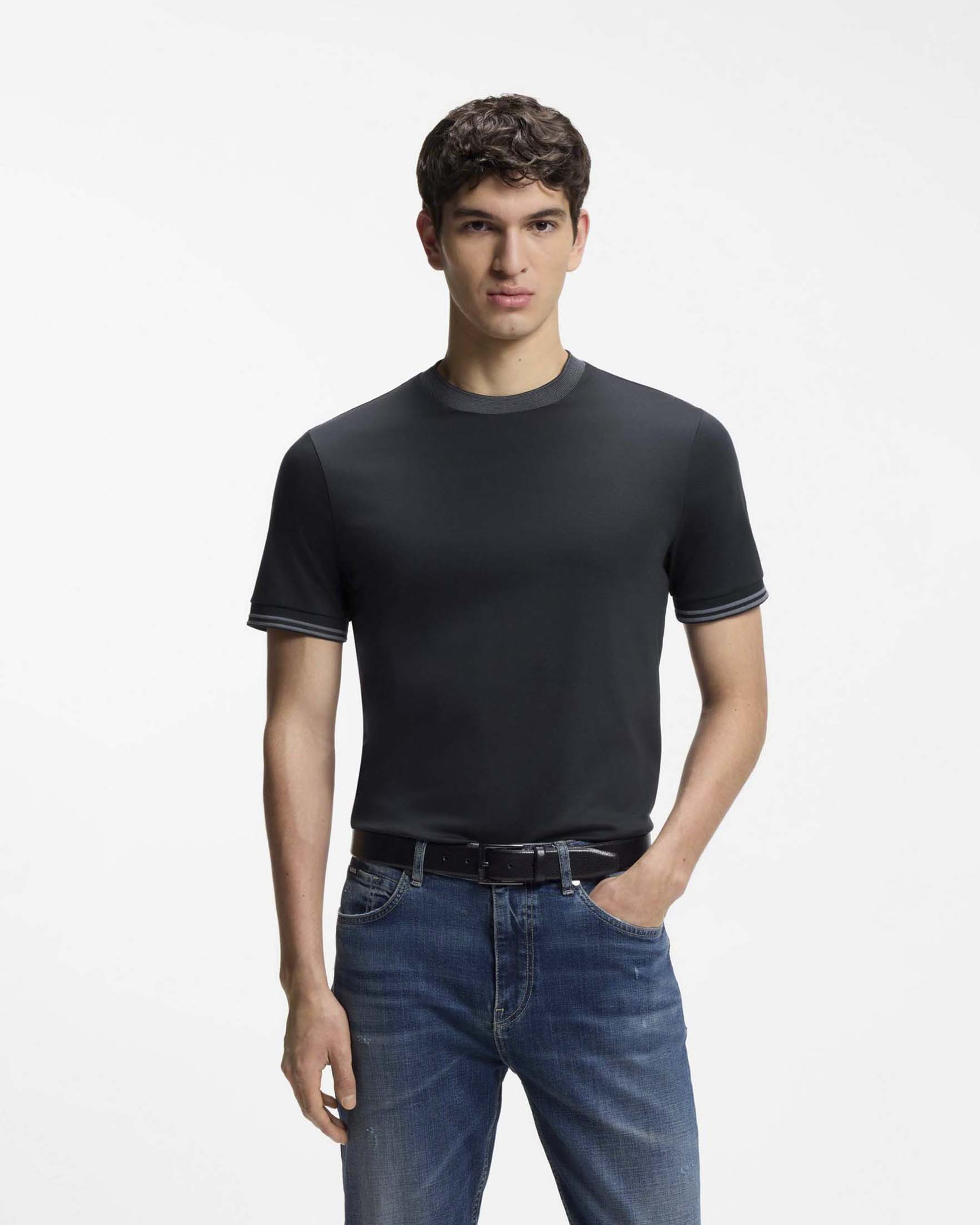 T-shirt mezza manica Boss Tessler blu in puro cotone mercerizzato