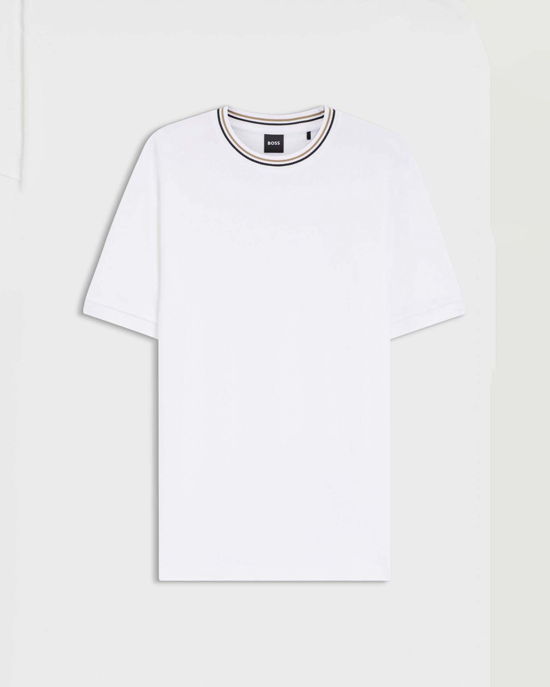 T-shirt mezza manica Boss Taut bianca in piquè di puro cotone con bordino