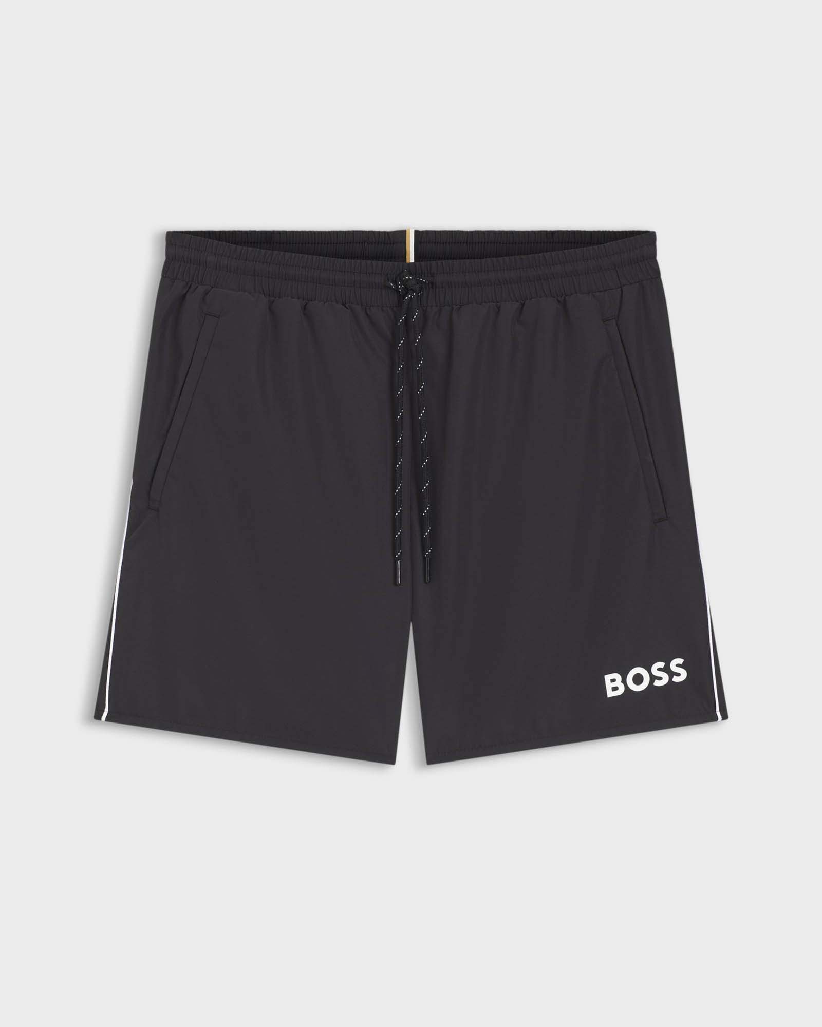 Boxer mare nero con piping in contrasto e logo stampato
