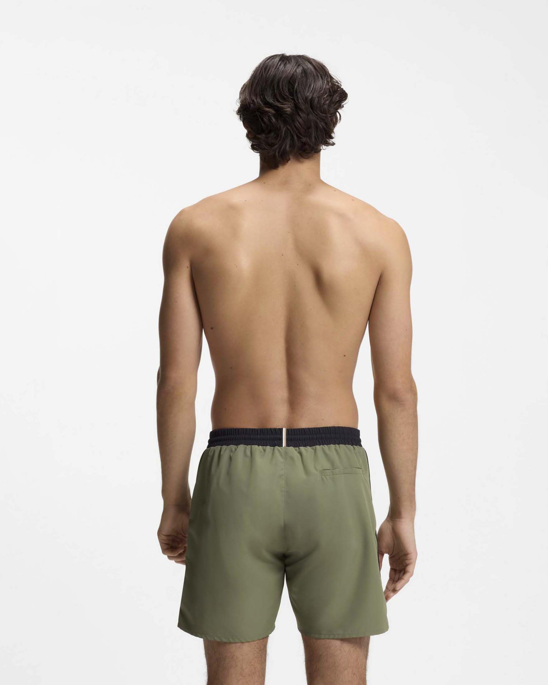 Boxer mare verde militare con piping ed elastico in contrasto e logo stampato image