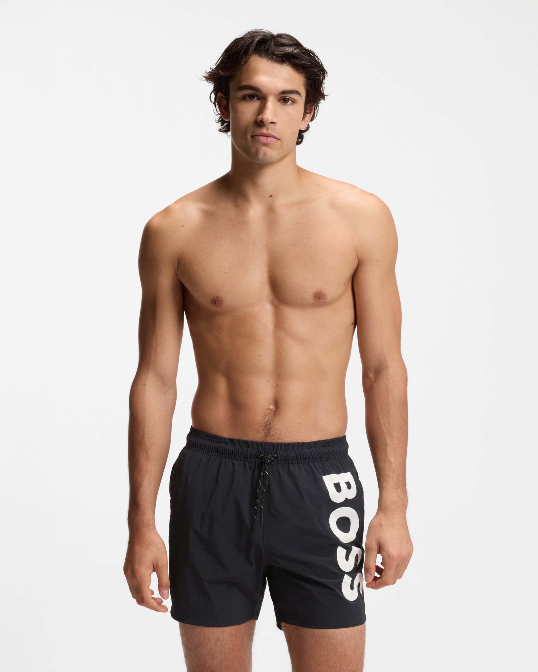 Boxer mare nero con maxi logo stampato