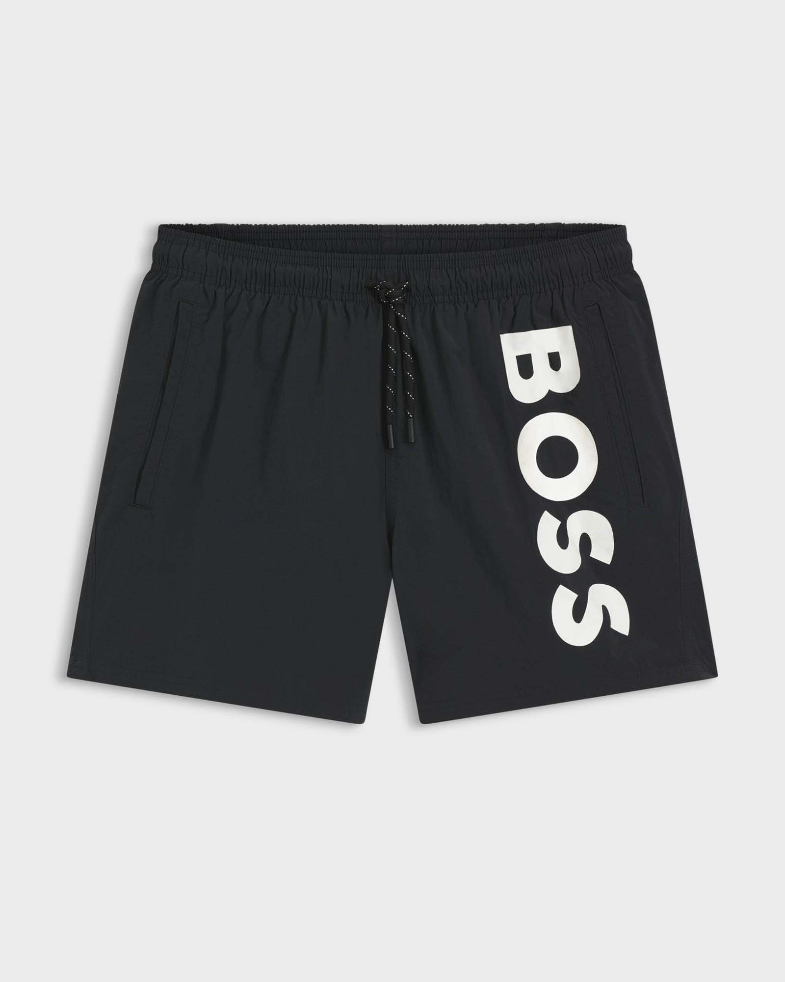 Boxer mare nero con maxi logo stampato