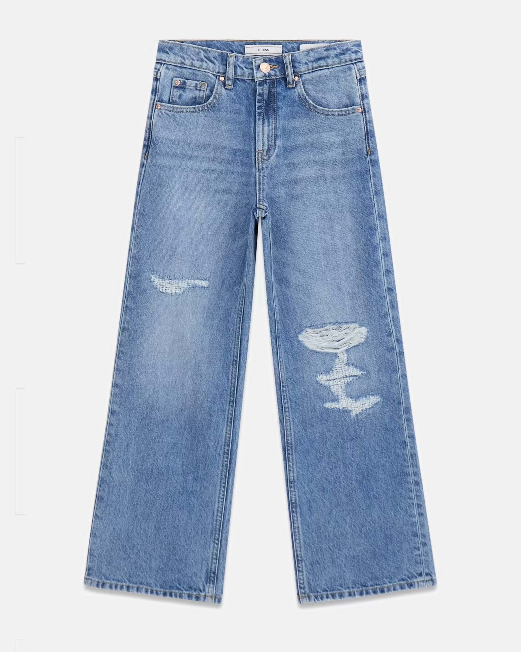 Jeans palazzo lavaggio chiaro in cotone con strappi
