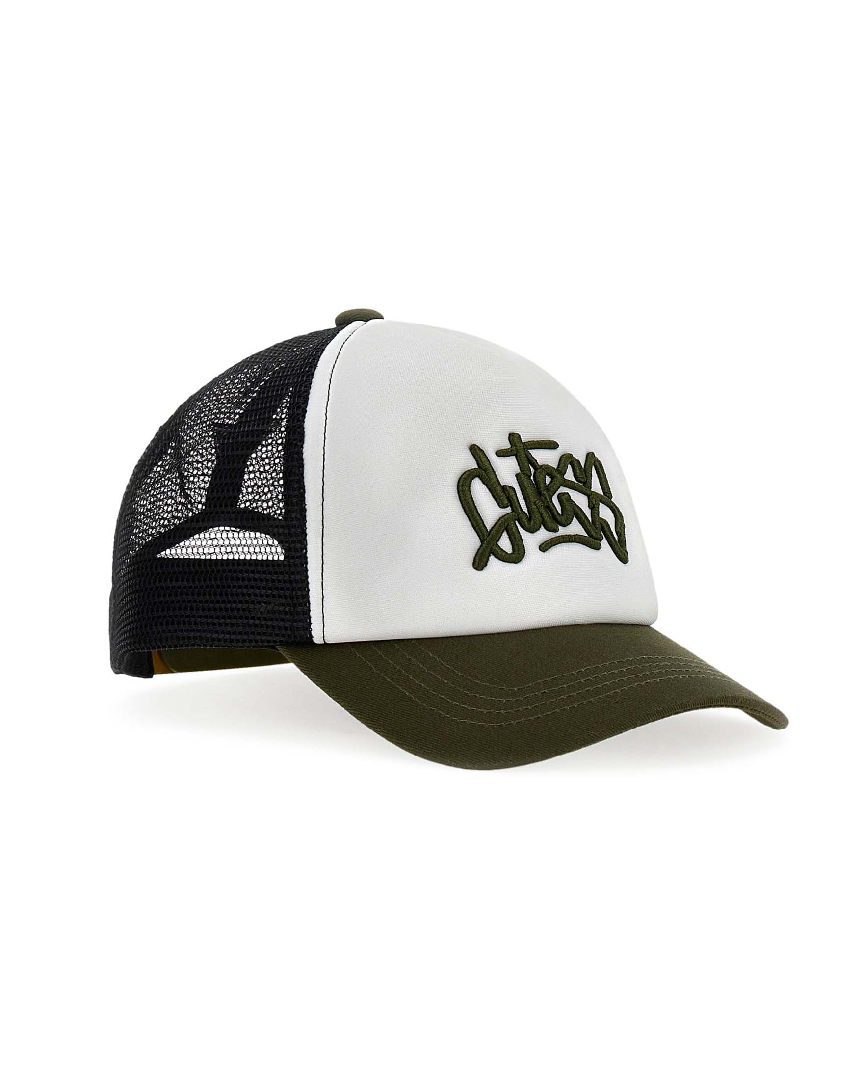 Cappello con visiera militare in misto cotone con rete e logo ricamato