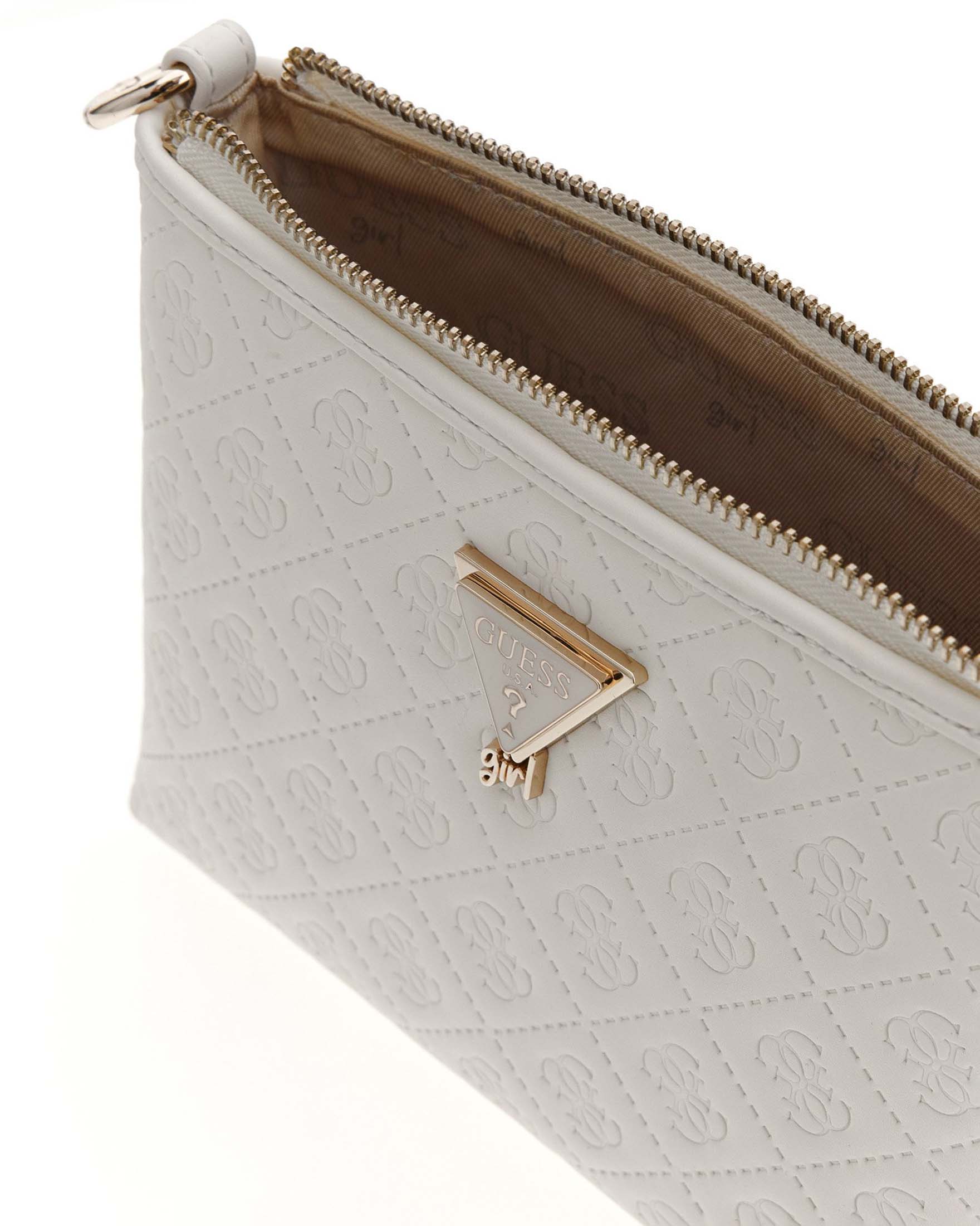 Borsa a tracolla bianca in similpelle con logo impresso