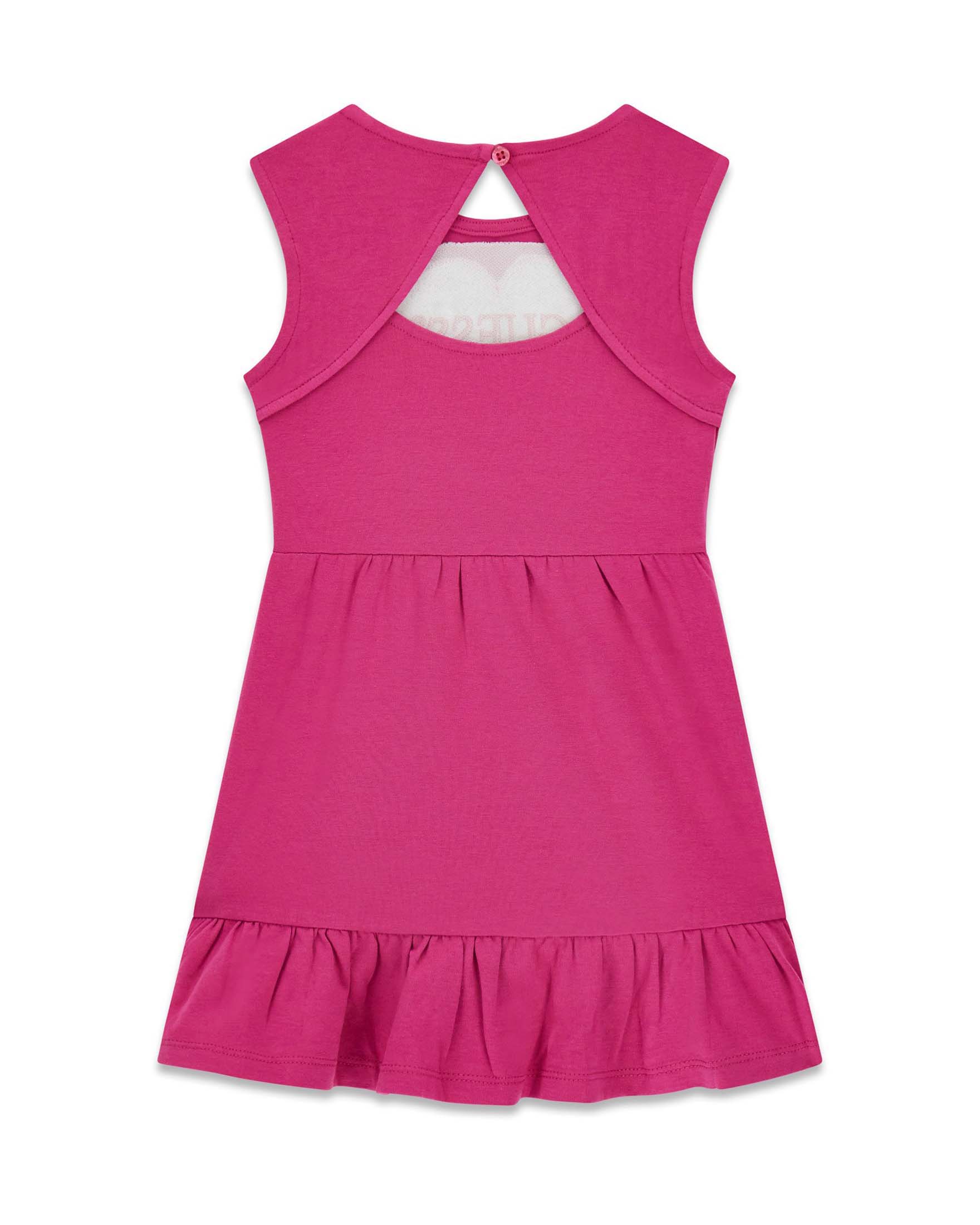 Abito smanicato Guess fucsia in misto cotone con cuore di paillettes e logo image