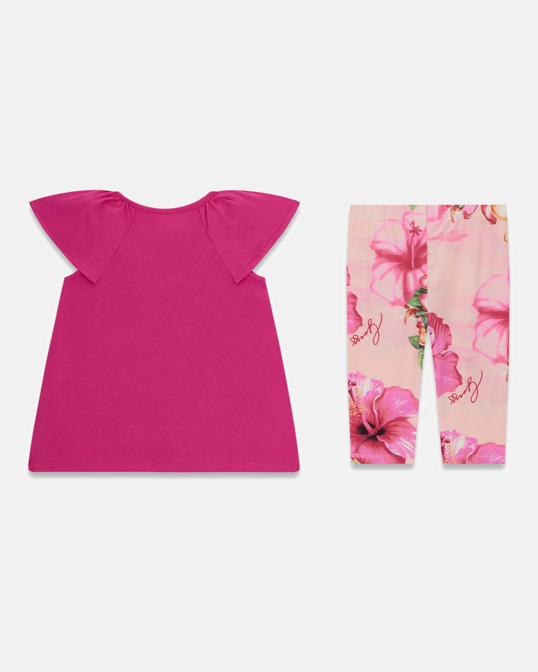 Completo T-shirt e leggings Guess fucsia in misto cotone con stampa floreale image