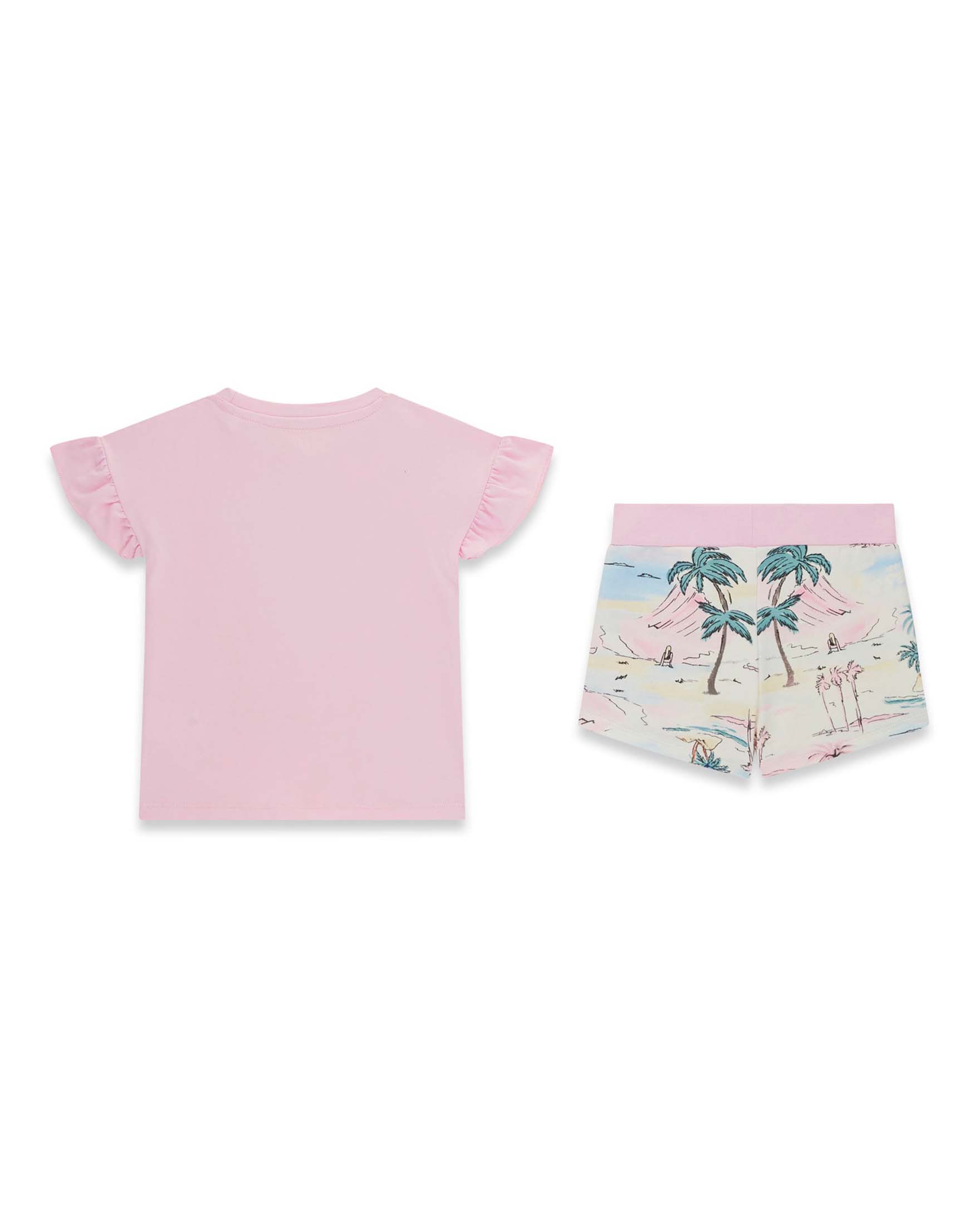 Completo Guess rosa in misto cotone con T-shirt con stampa logo e pantaloncini image