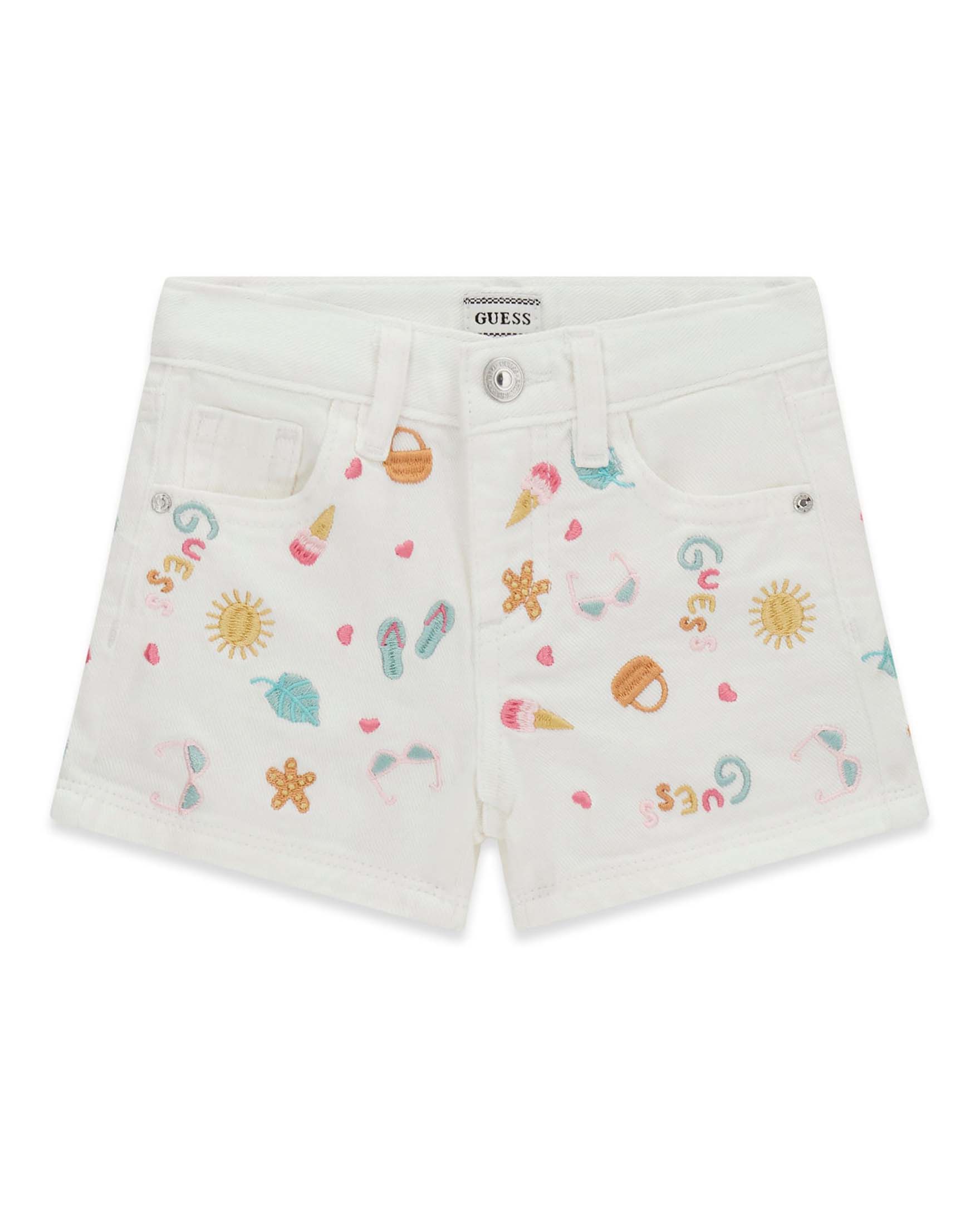Shorts Guess bianchi in cotone con ricami multicolore