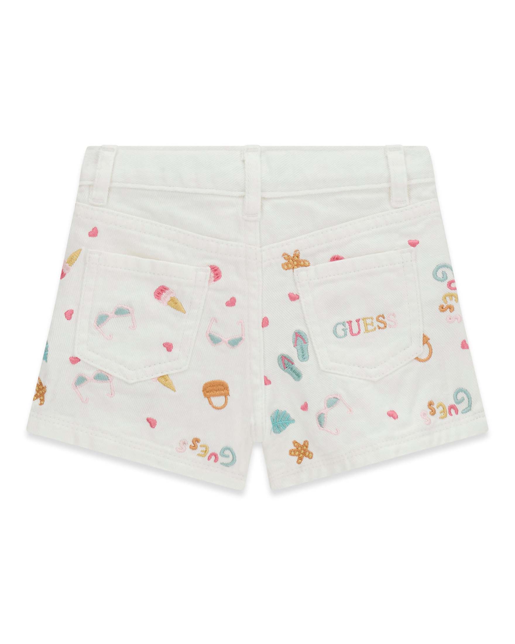 Shorts Guess bianchi in cotone con ricami multicolore image