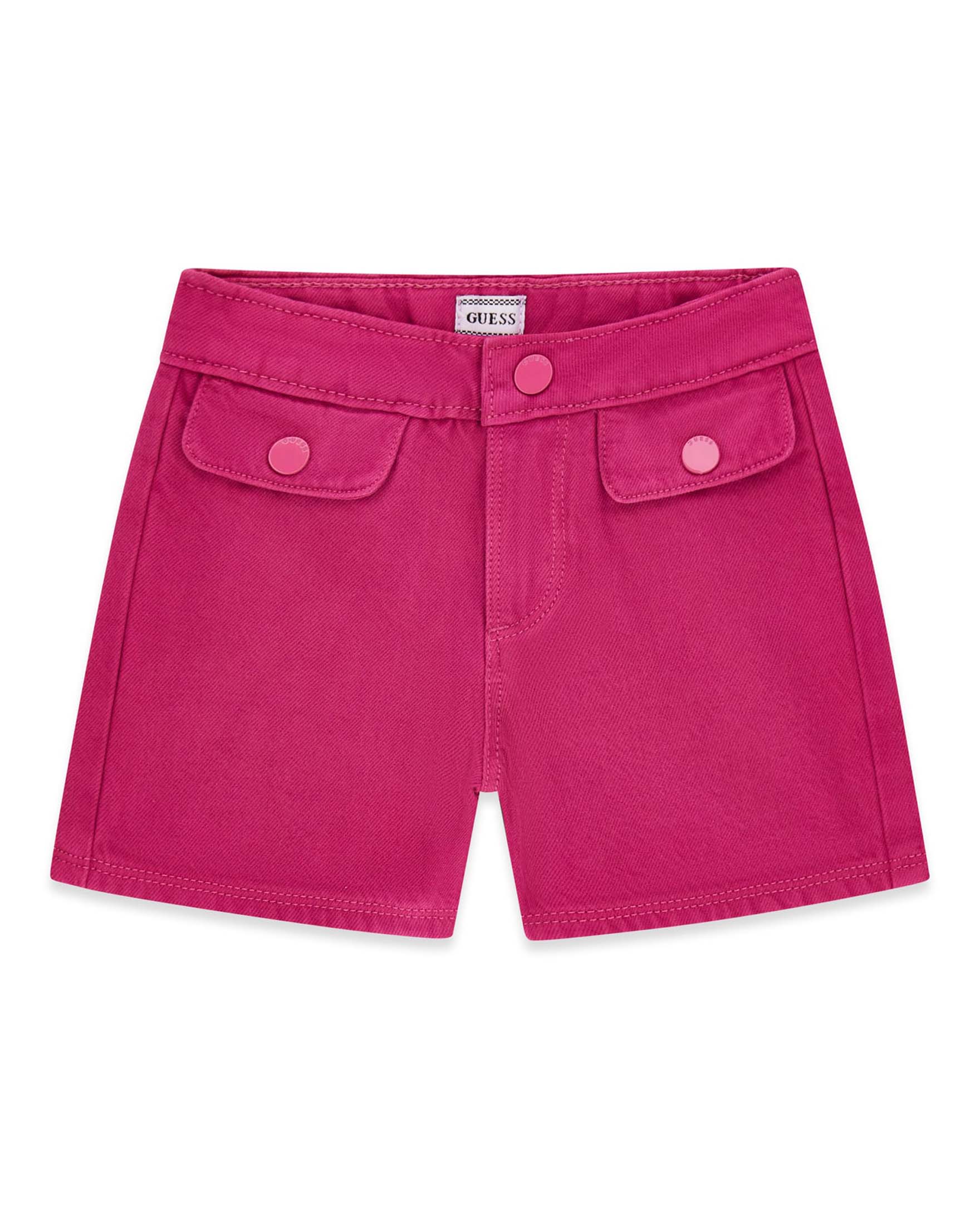 Pantaloncini Guess fucsia in cotone con tasche a patta e logo ricamato