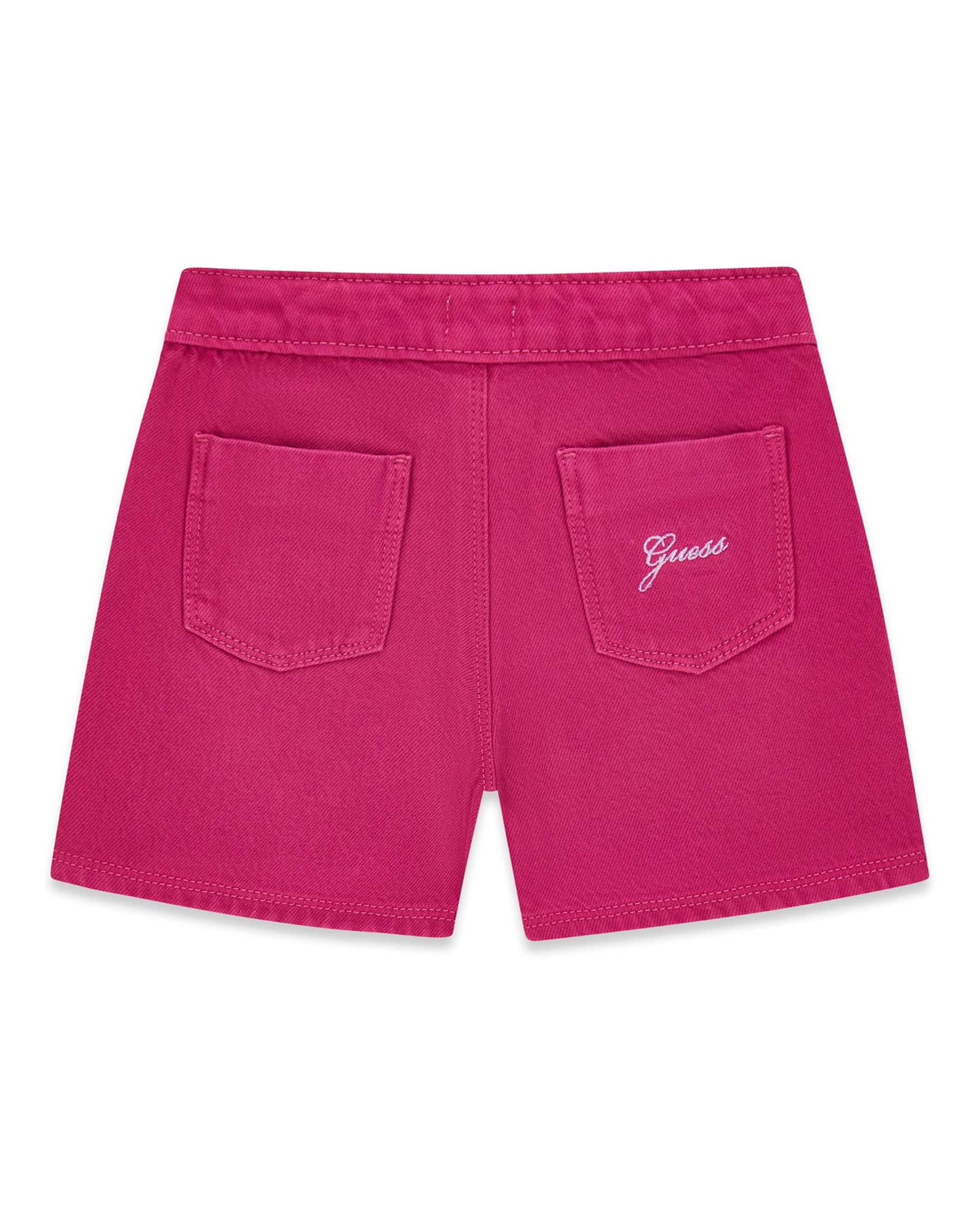 Pantaloncini Guess fucsia in cotone con tasche a patta e logo ricamato image
