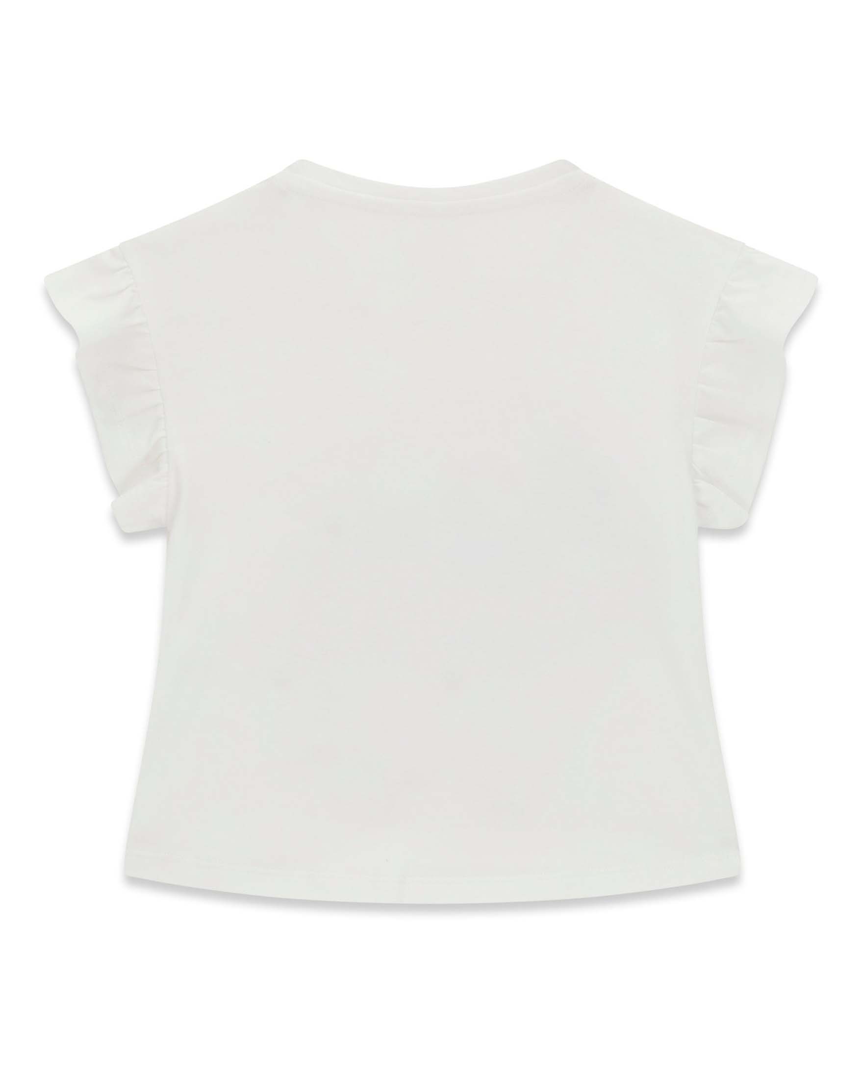 T-shirt mezza manica Guess bianca in misto cotone con stampa logo glitterata image