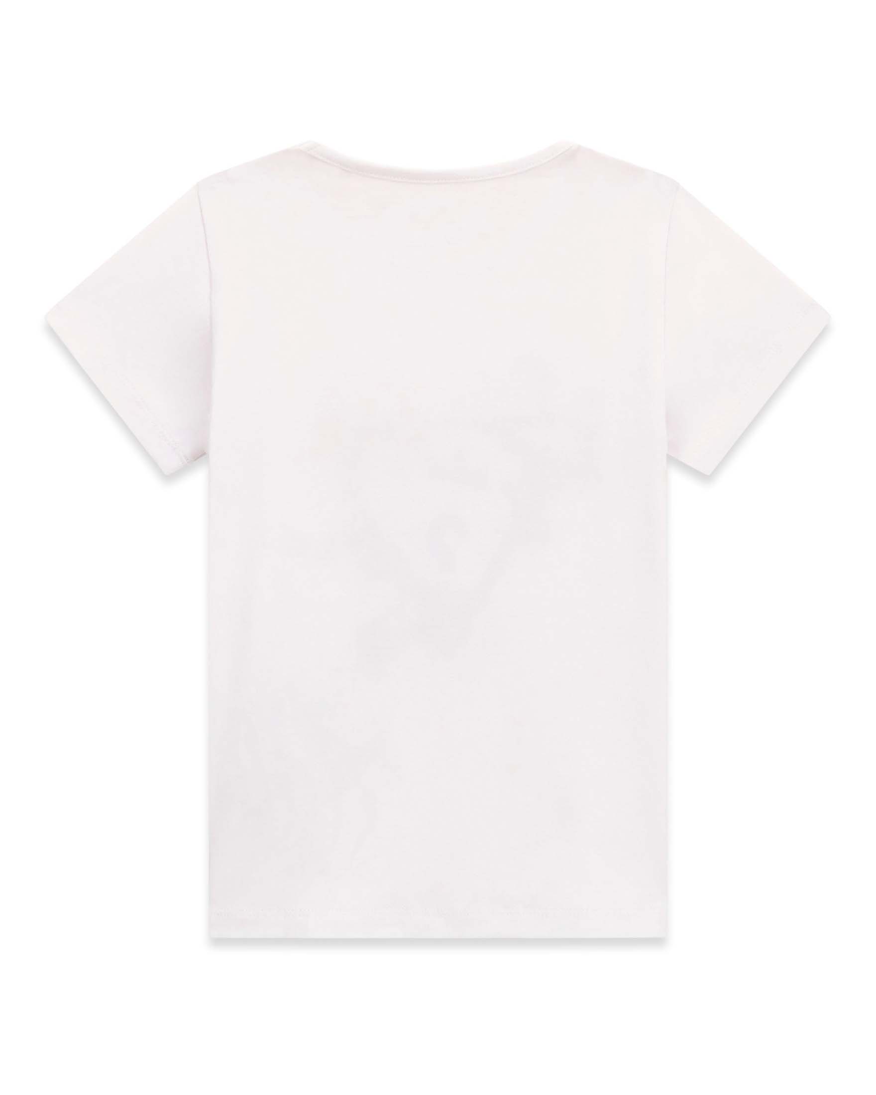 T-shirt mezza manica Guess bianca in misto cotone con stampa logo floreale image