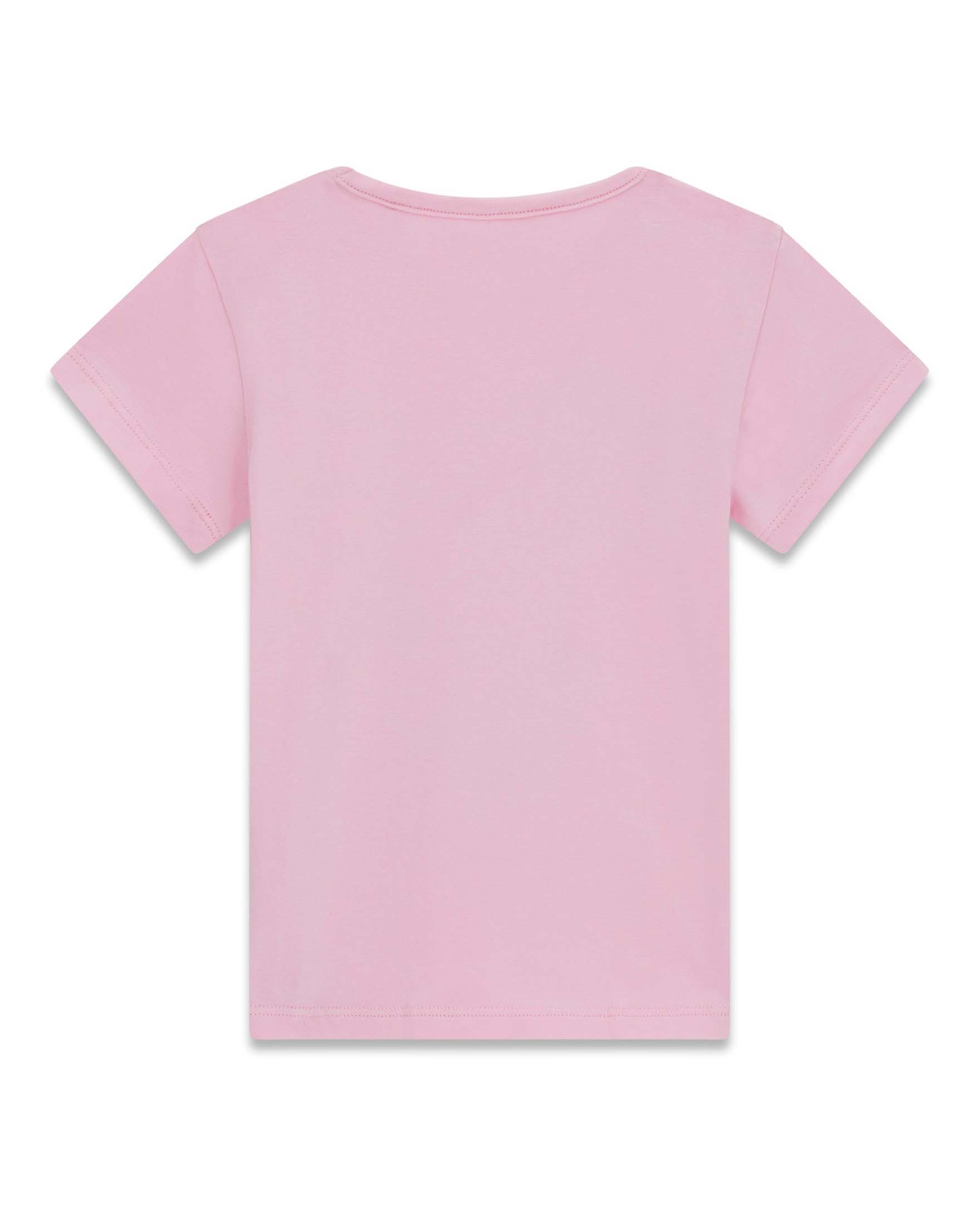 T-shirt mezza manica Guess rosa in misto cotone con stampa logo floreale image