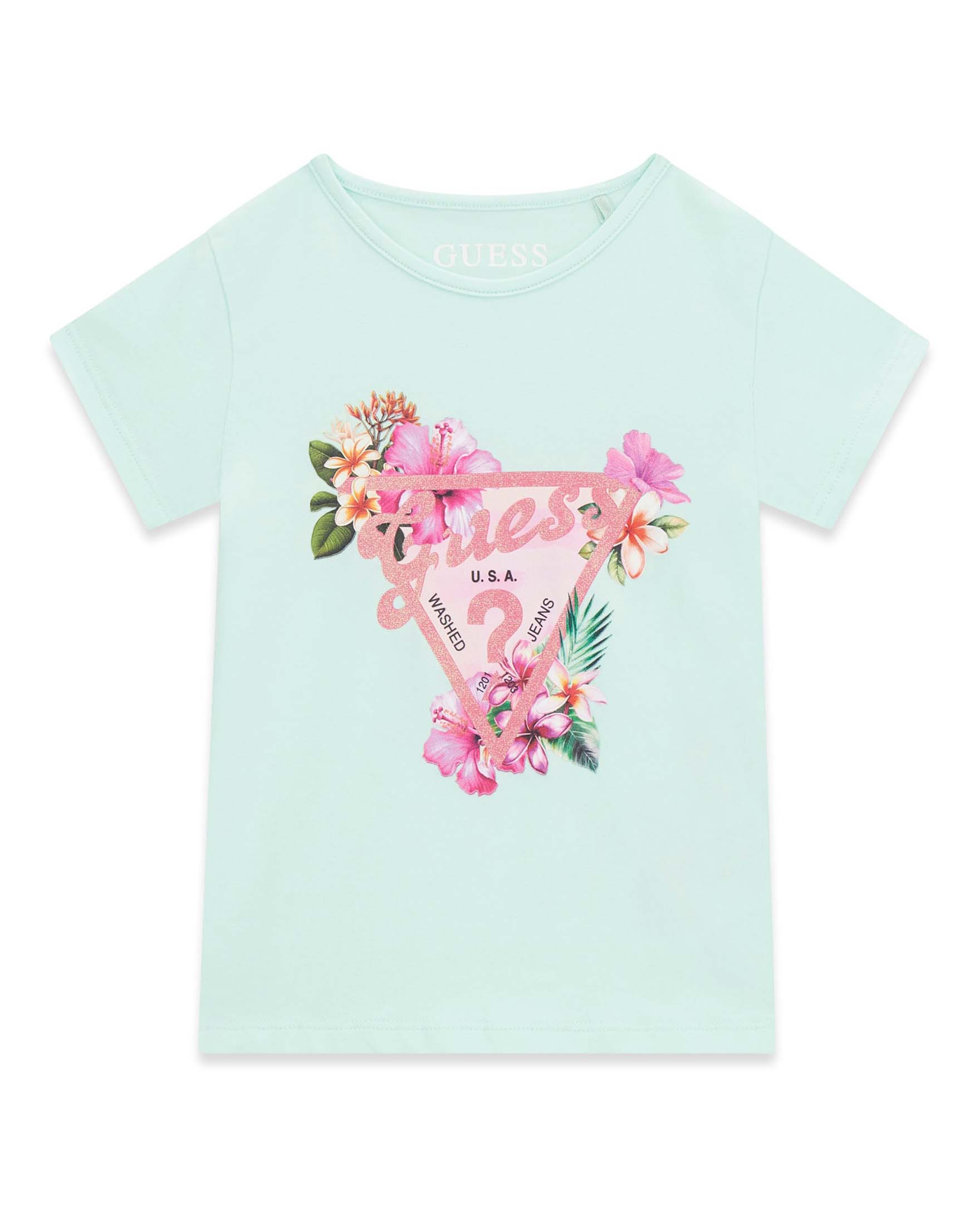 T-shirt mezza manica verde acqua in misto cotone con stampa logo