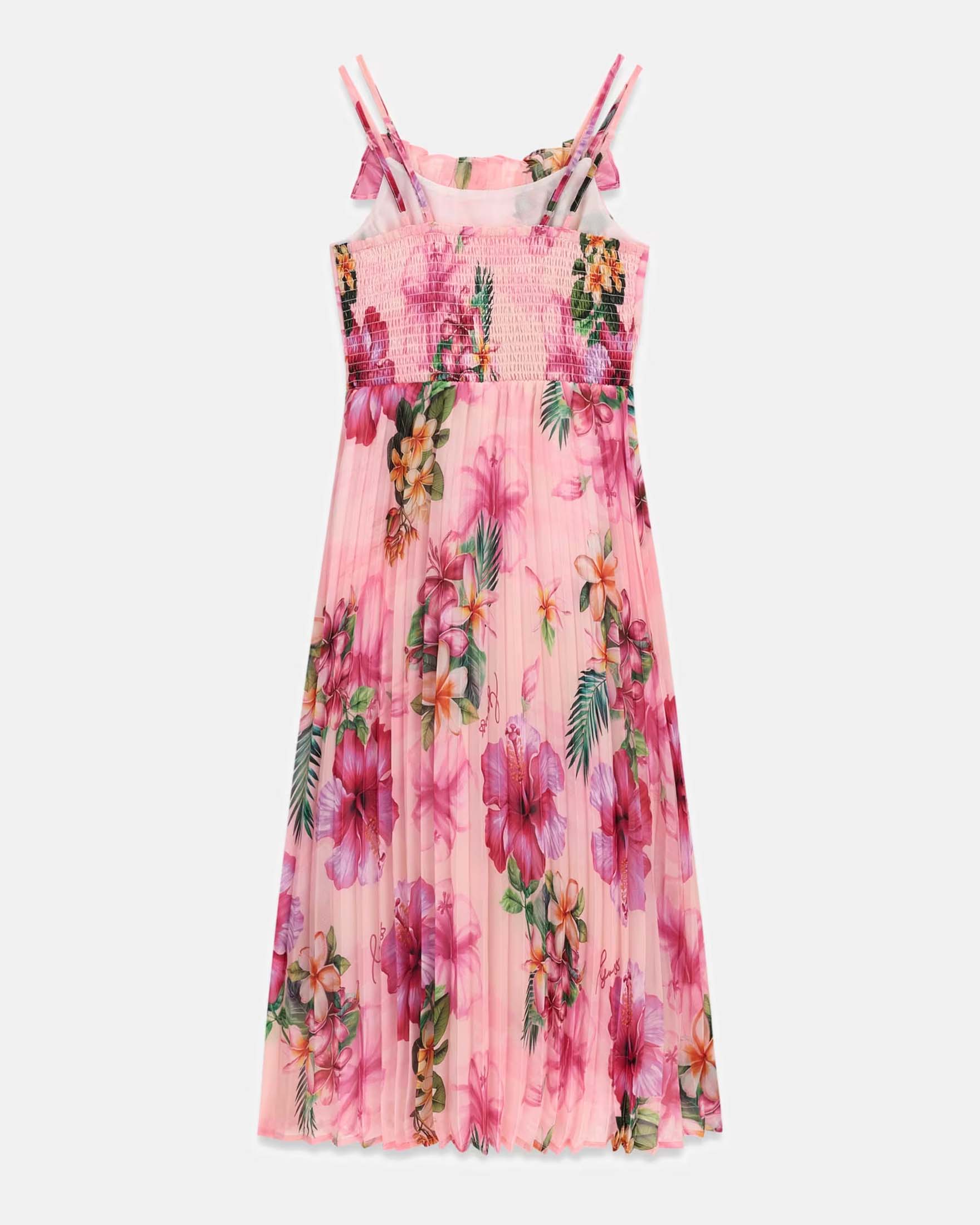 Abito Guess rosa in chiffon plissettato con stampa floreale image